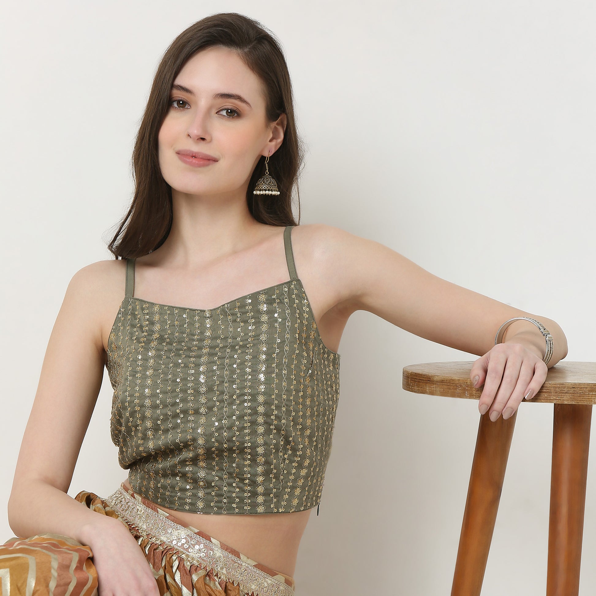 Sleevless Embellished Crop Top