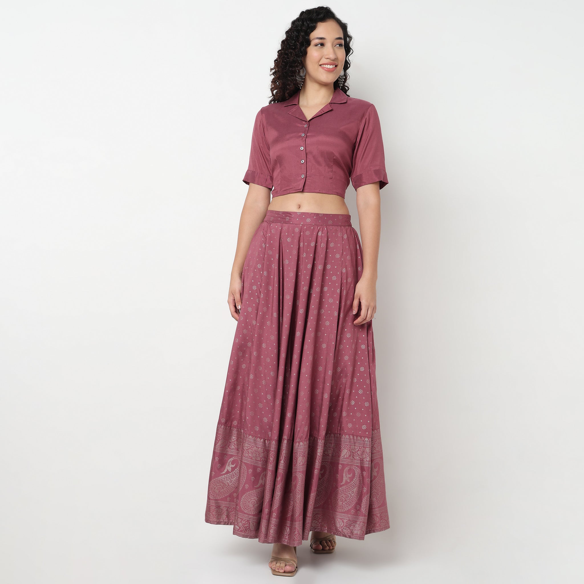 Viscose Crop Top with Lapel Collar