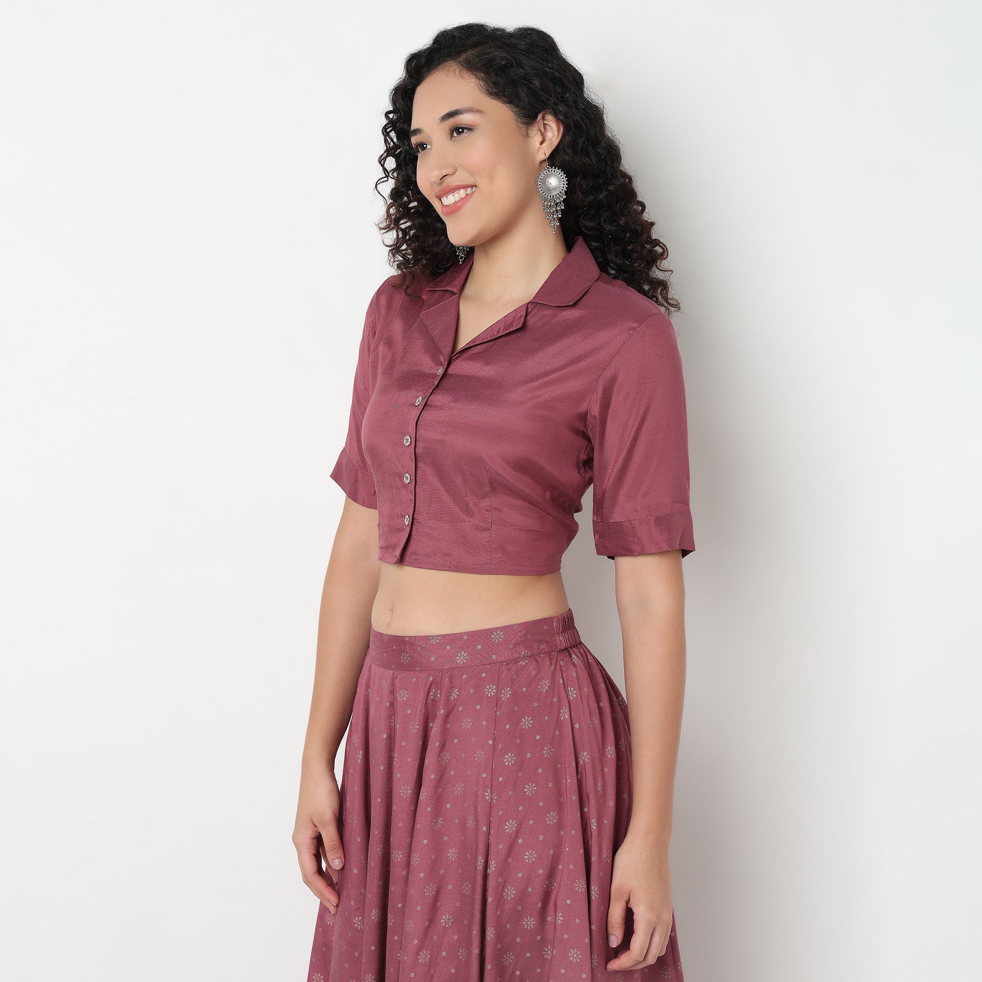 Viscose Crop Top with Lapel Collar
