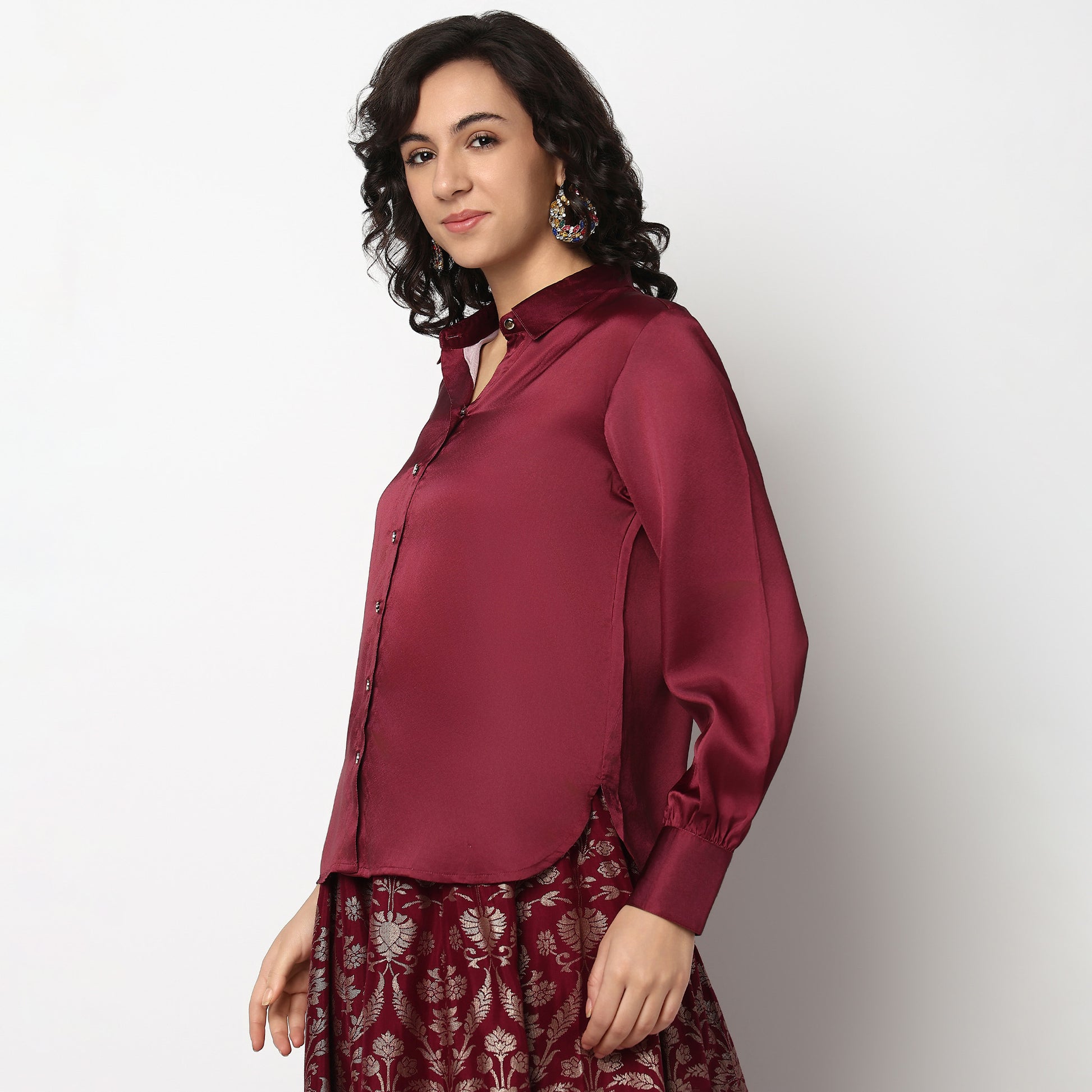 Buy Women Straight Fit Solid Full Sleeve Shirt  - Style Union