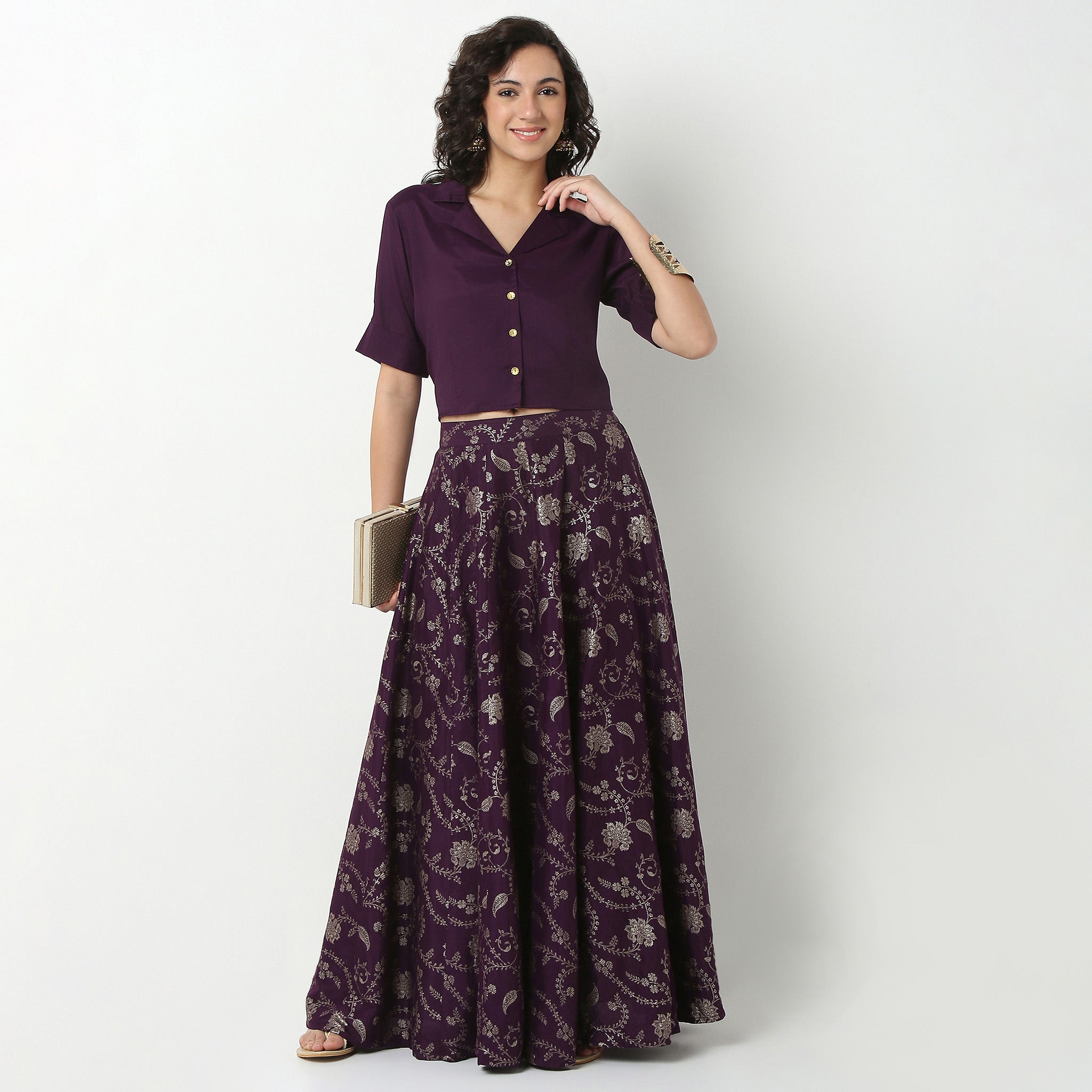 Polyester Crop Shirt with Lapel Collar