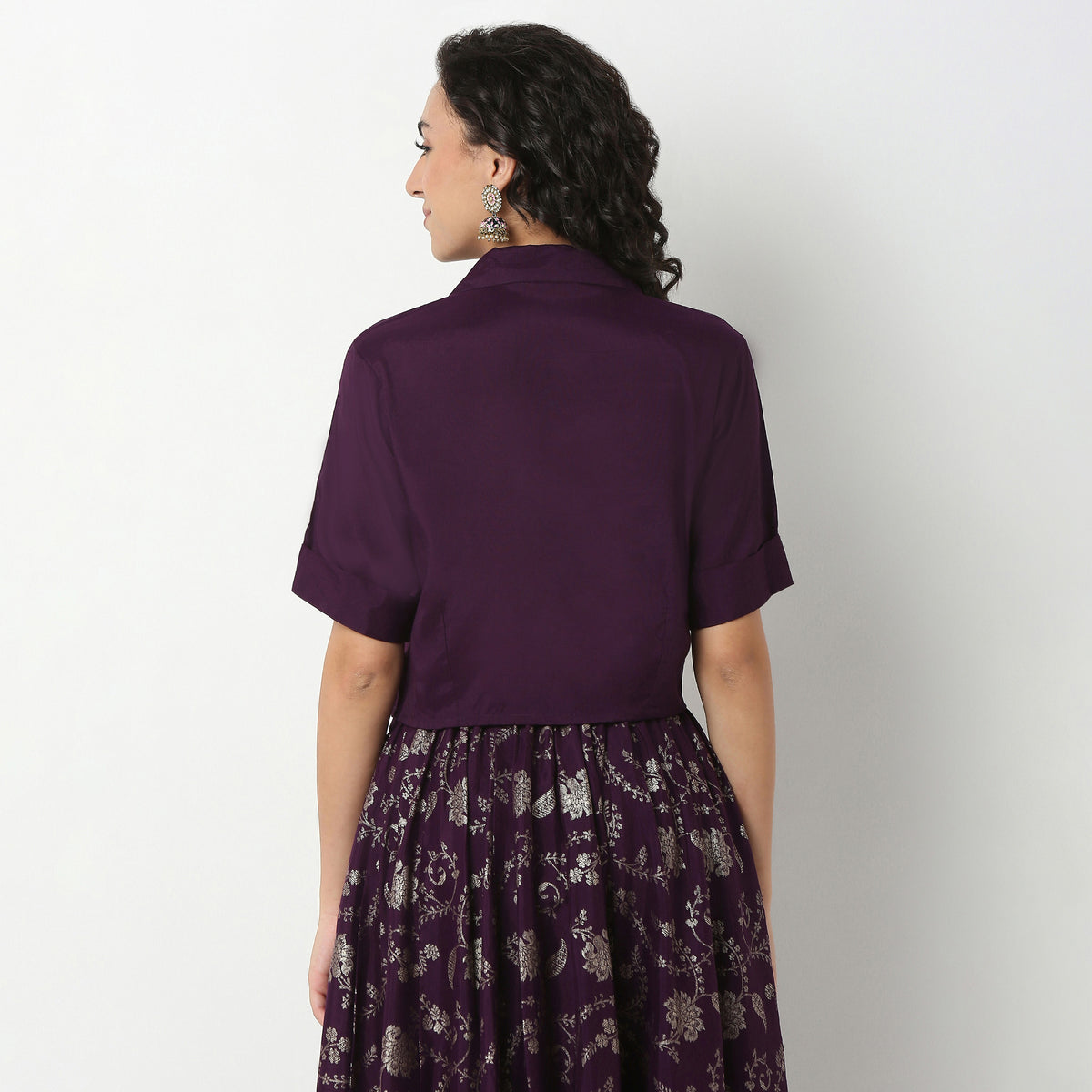Polyester Crop Shirt with Lapel Collar