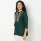 Buy Women Straight Fit Embroidered Three-Fourth Sleeve Kurta  - Style Union