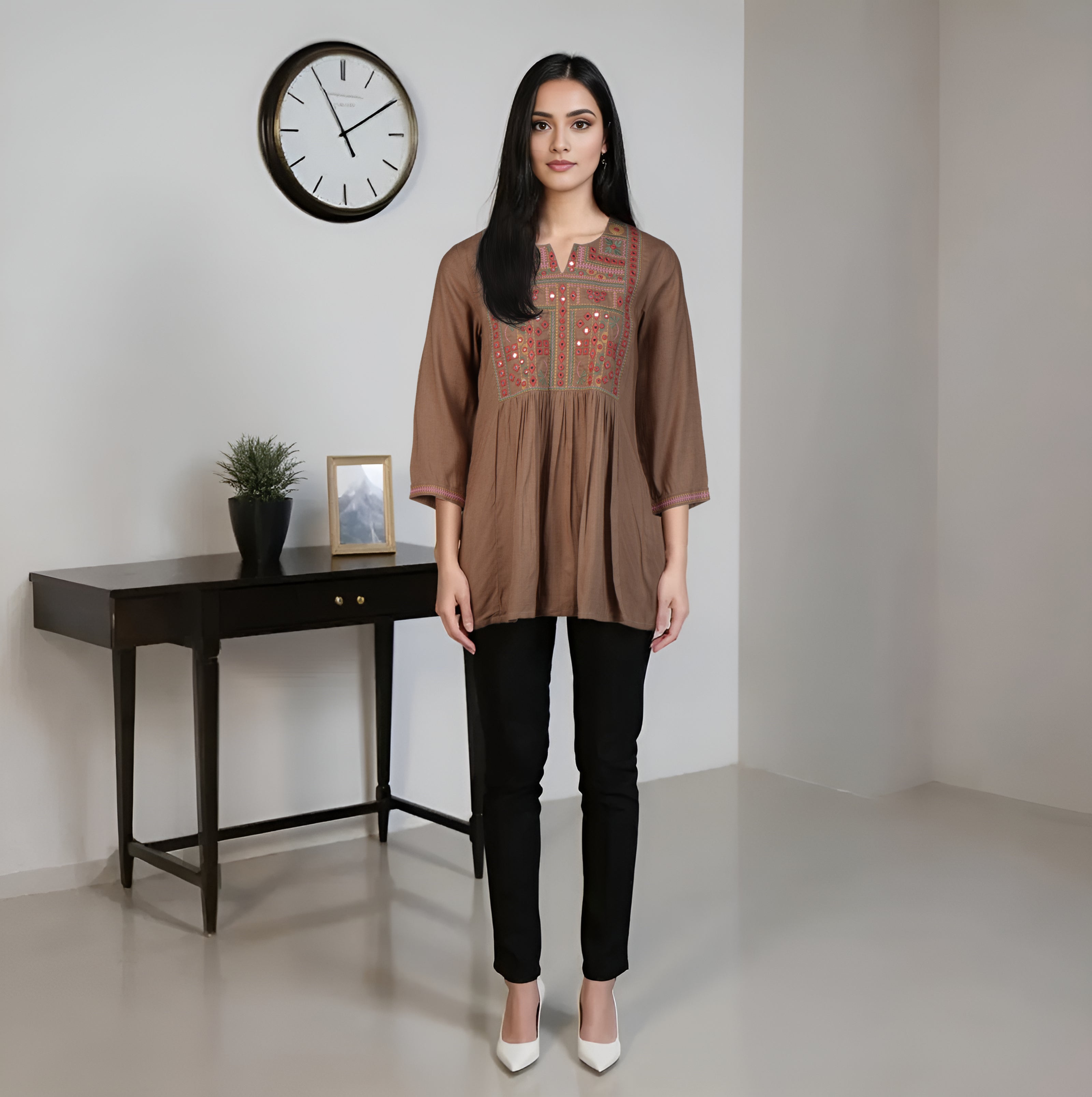 Embroidered Flared Short Kurta