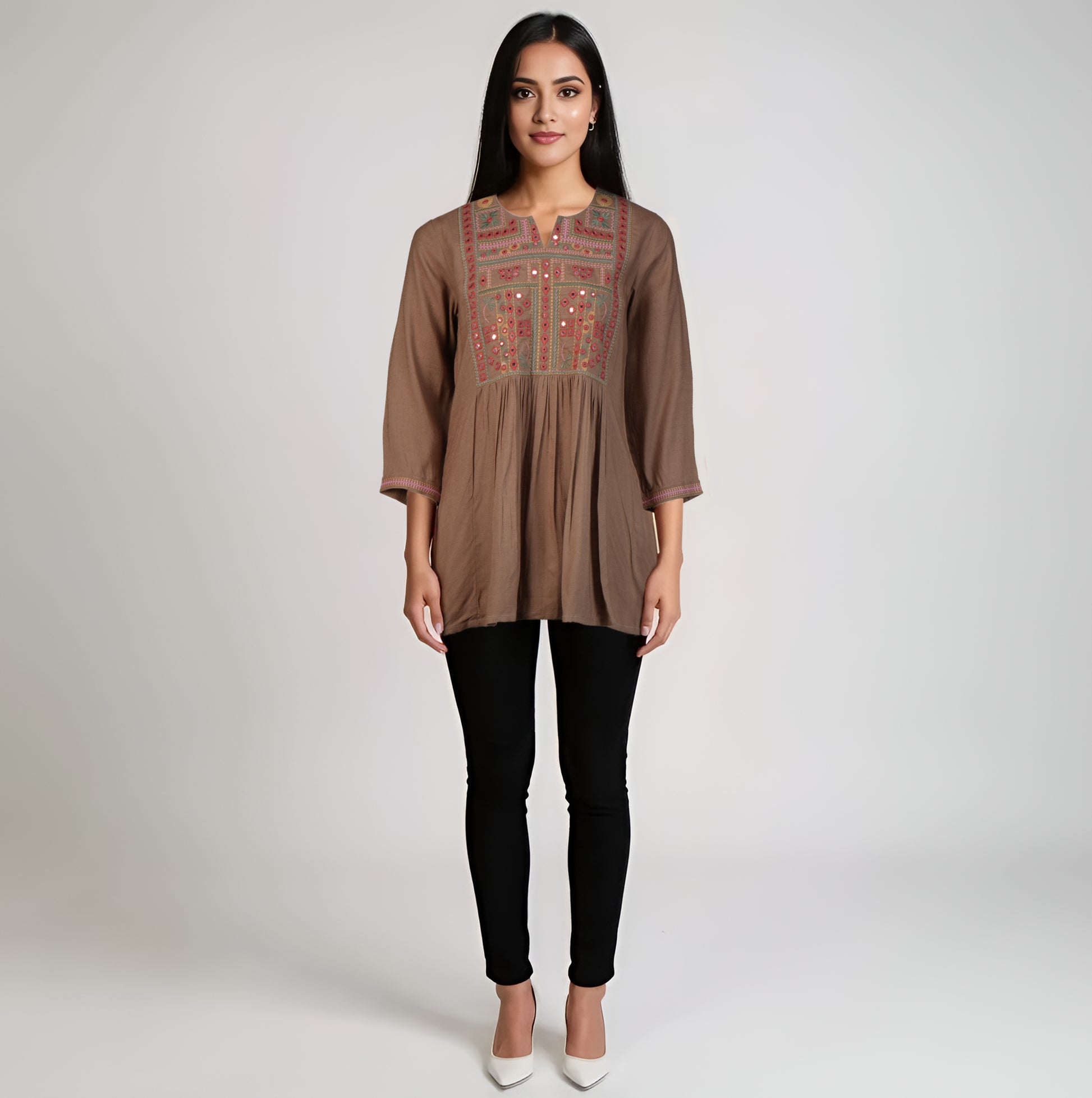 Embroidered Flared Short Kurta