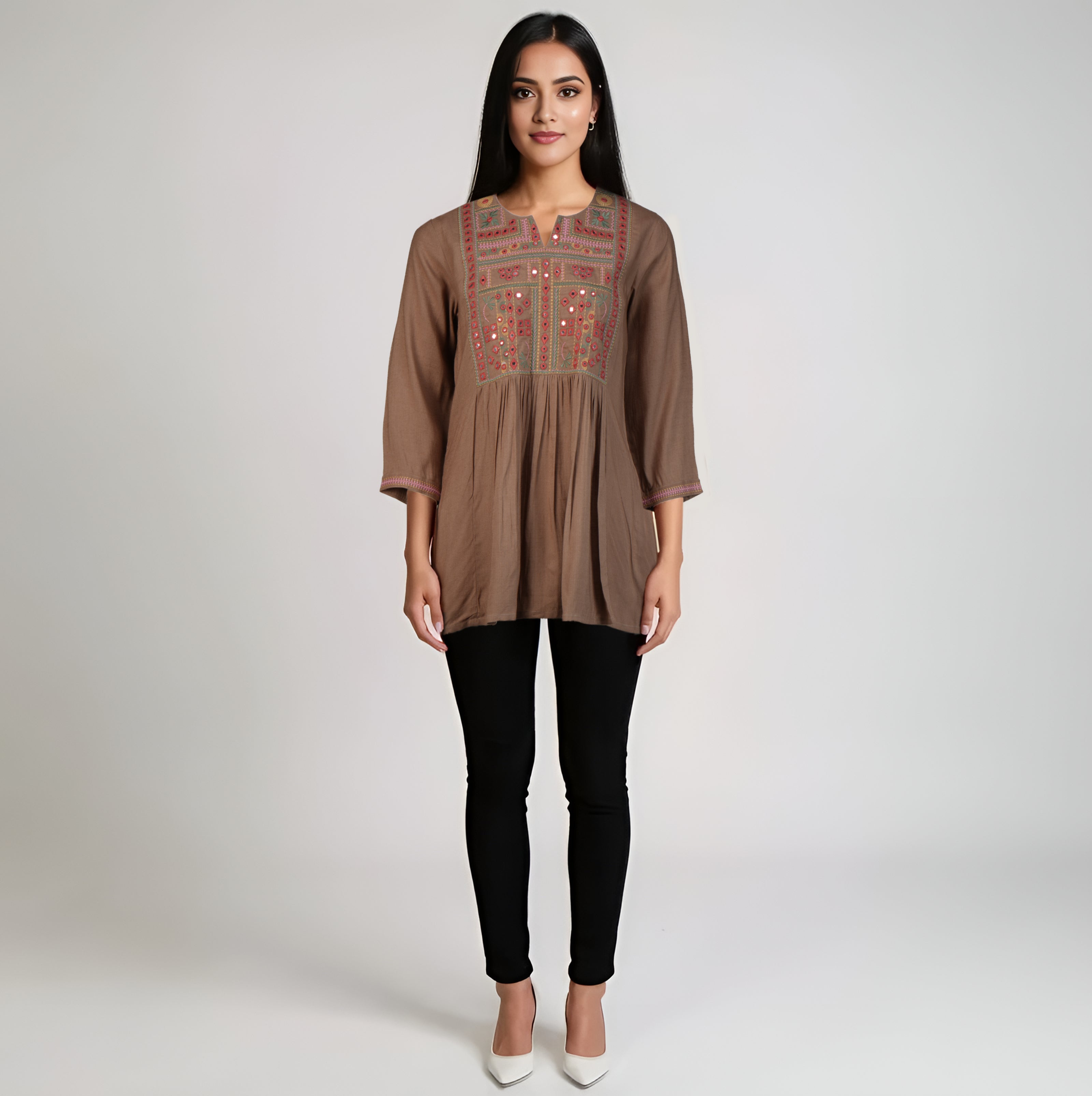 Embroidered Flared Short Kurta