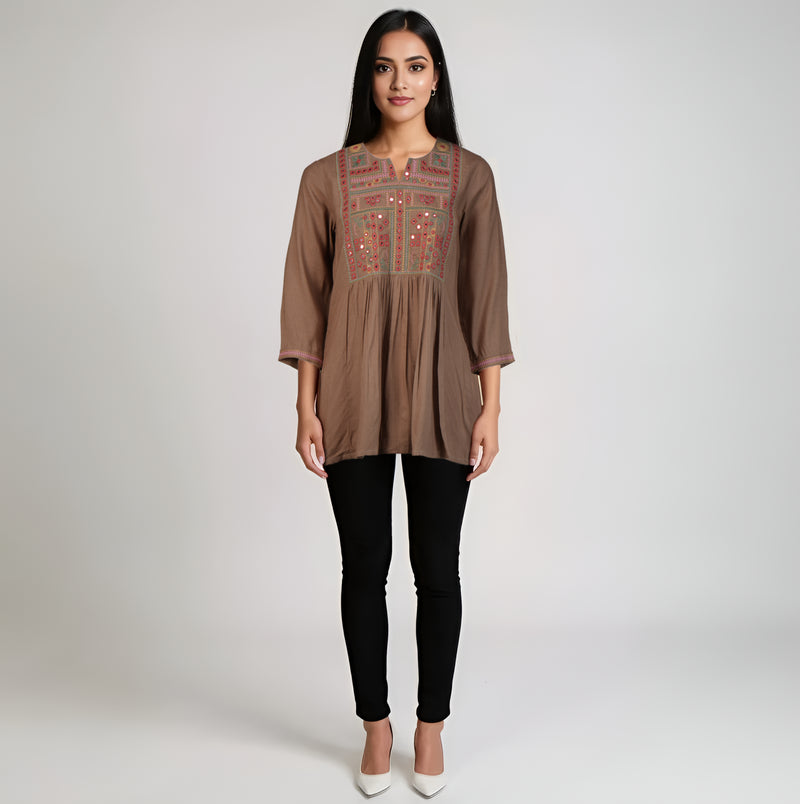 Embroidered Flared Short Kurta