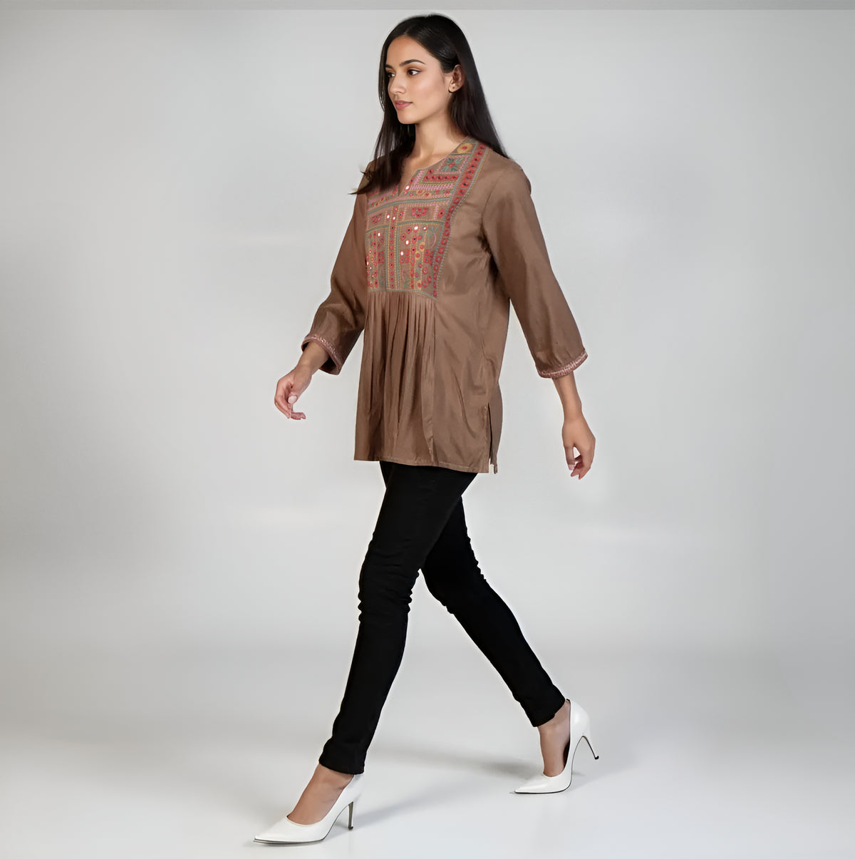 Embroidered Flared Short Kurta
