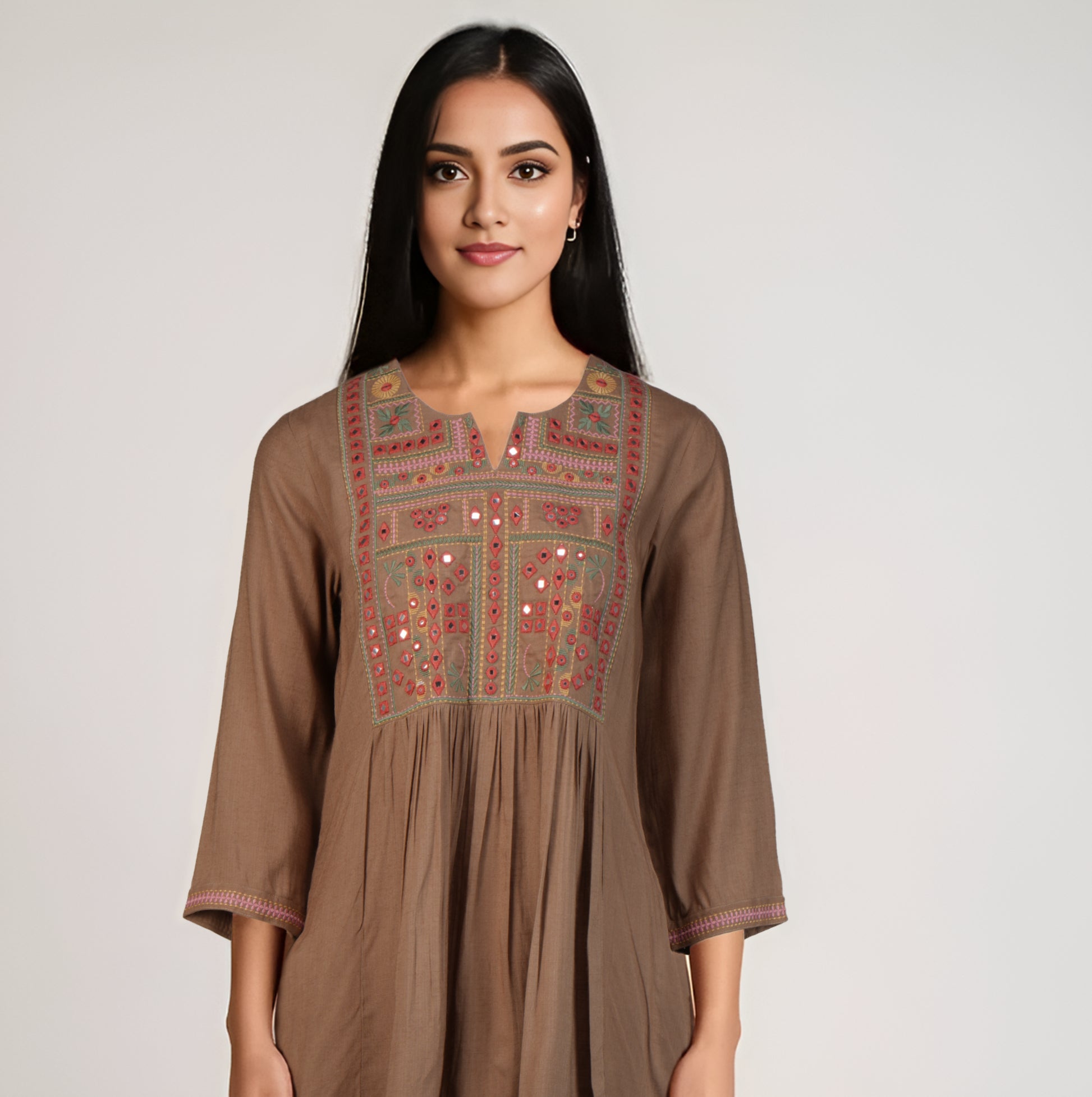 Embroidered Flared Short Kurta