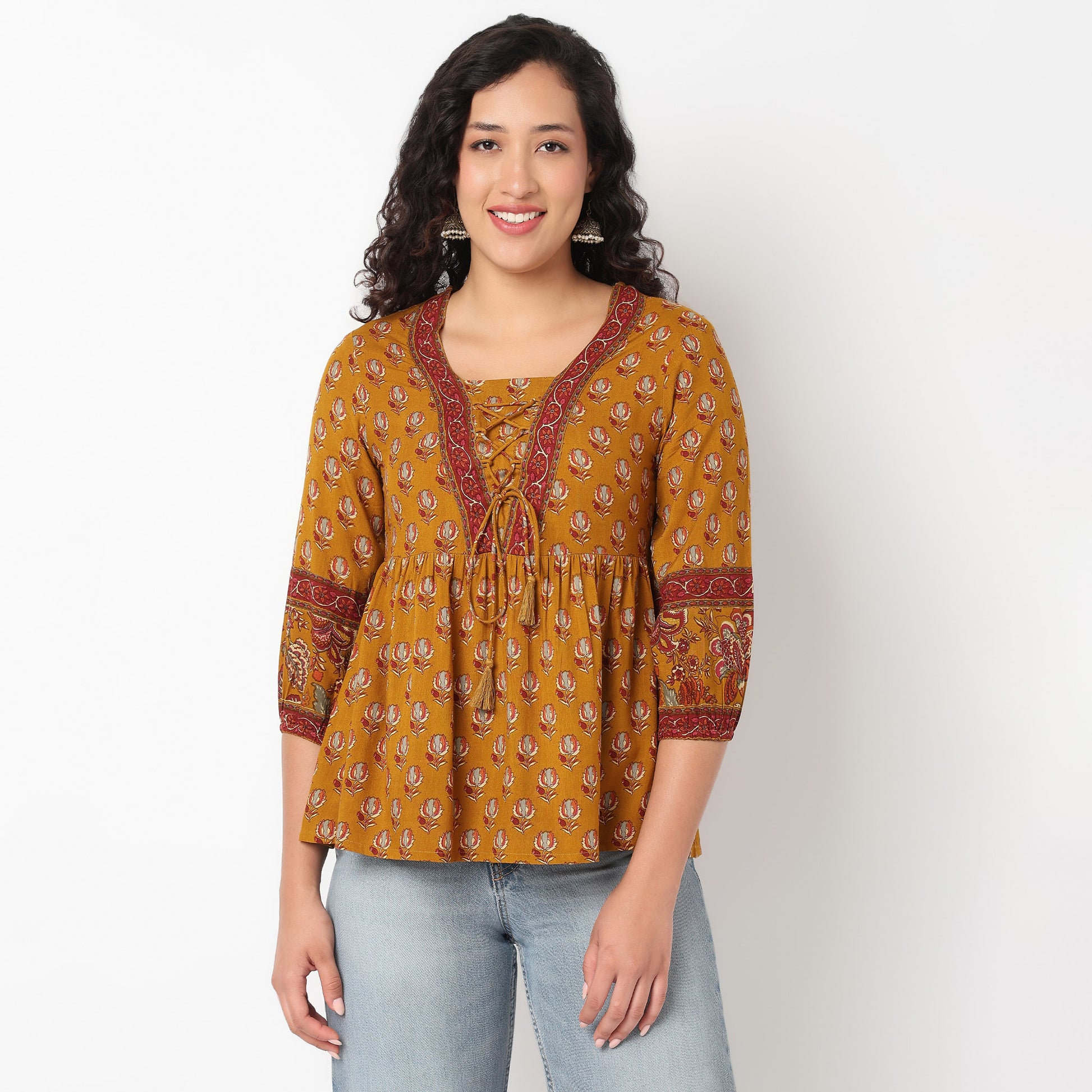 Printed V Neck A line Tunic