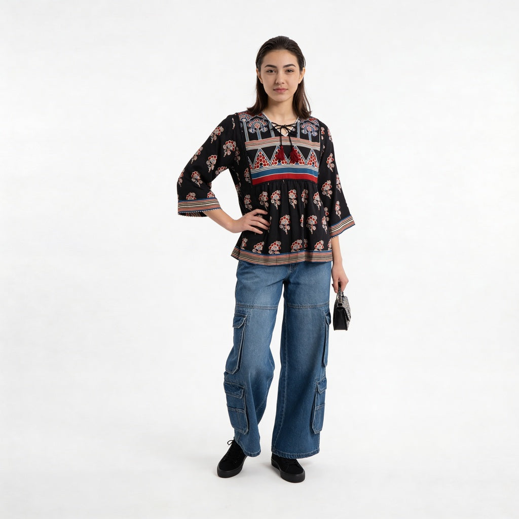 Cotton Printed A-Line Short Kurta
