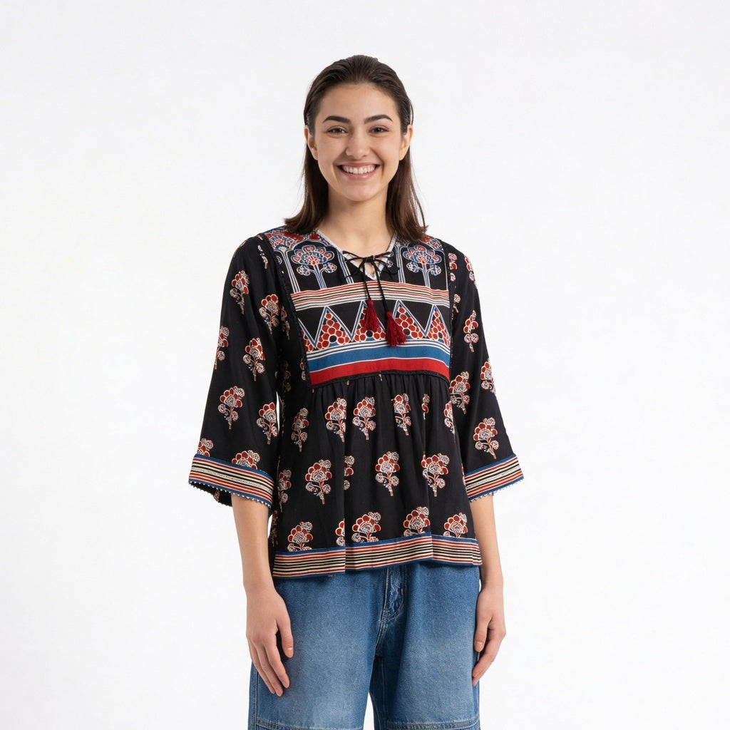 Cotton Printed A-Line Short Kurta
