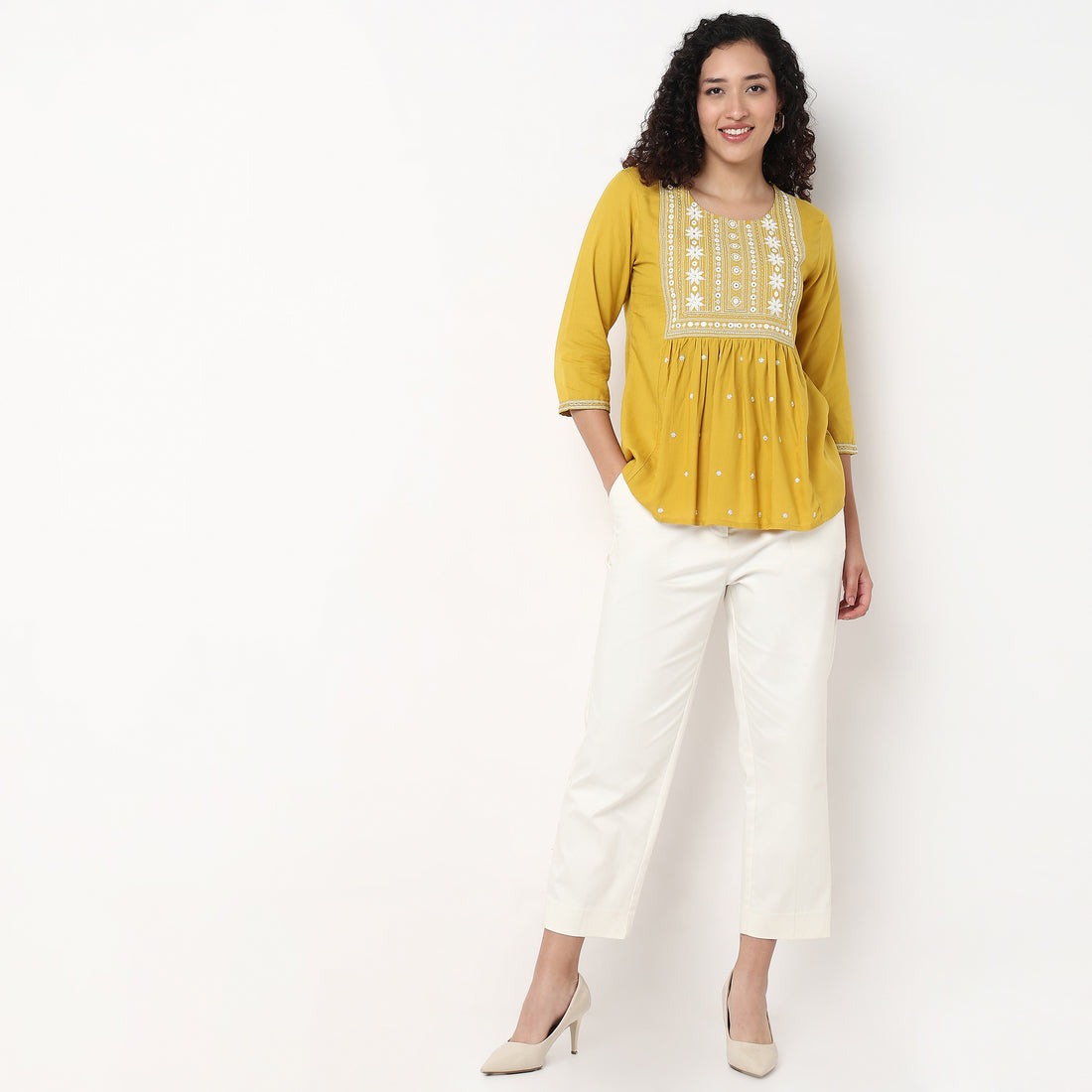 Embroidered A-Line Short Kurta