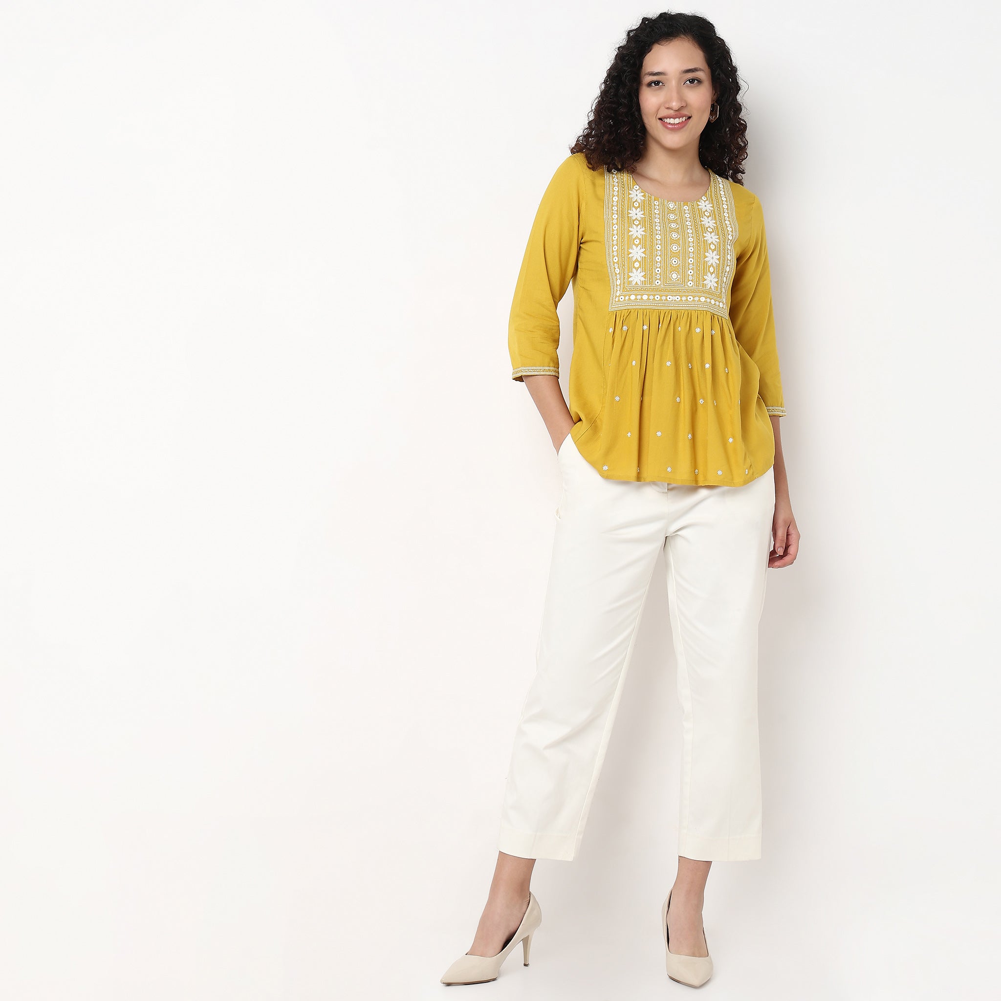 Embroidered A-Line Short Kurta