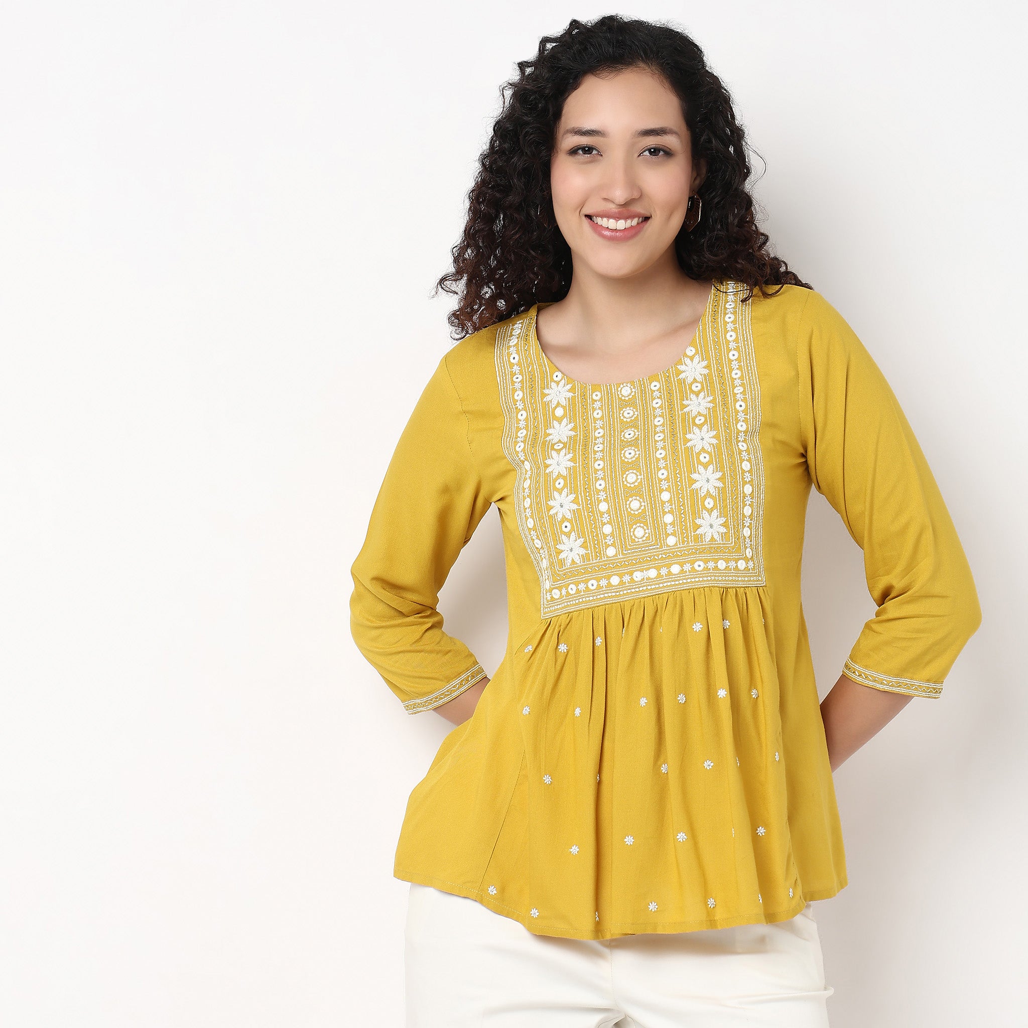 Embroidered A-Line Short Kurta