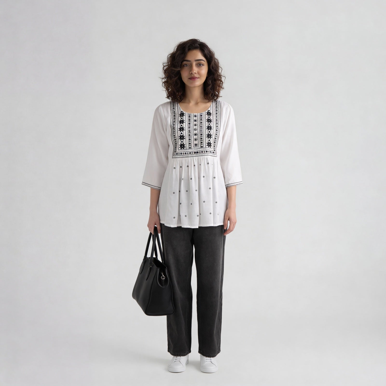 Rayon Printed Three-Fourth Sleeve Kurta