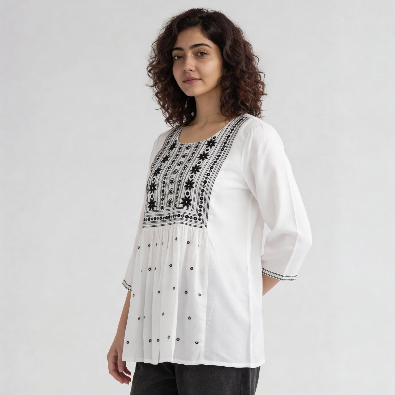 Rayon Printed Three-Fourth Sleeve Kurta