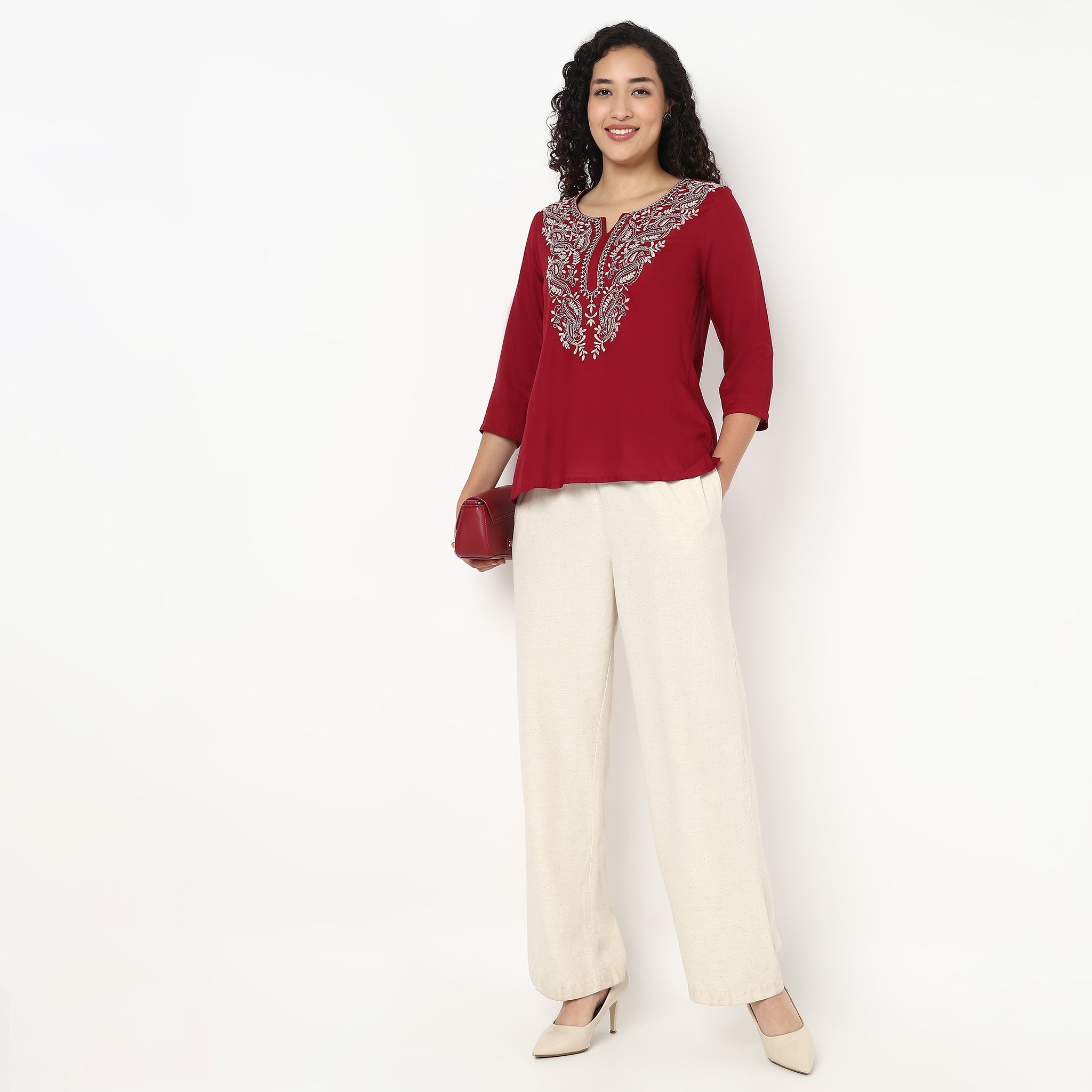 V-Neck Straight Short Kurta