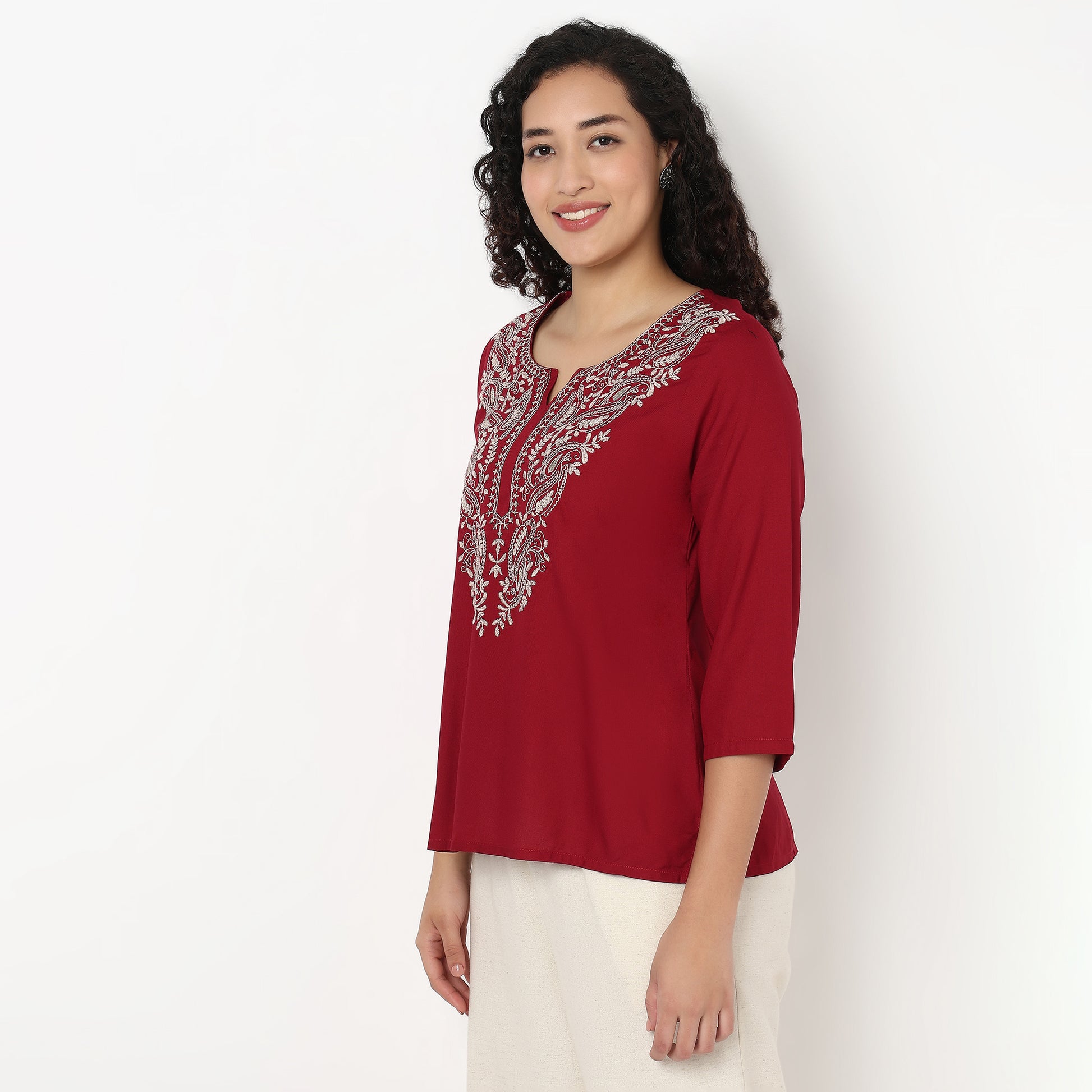 V-Neck Straight Short Kurta