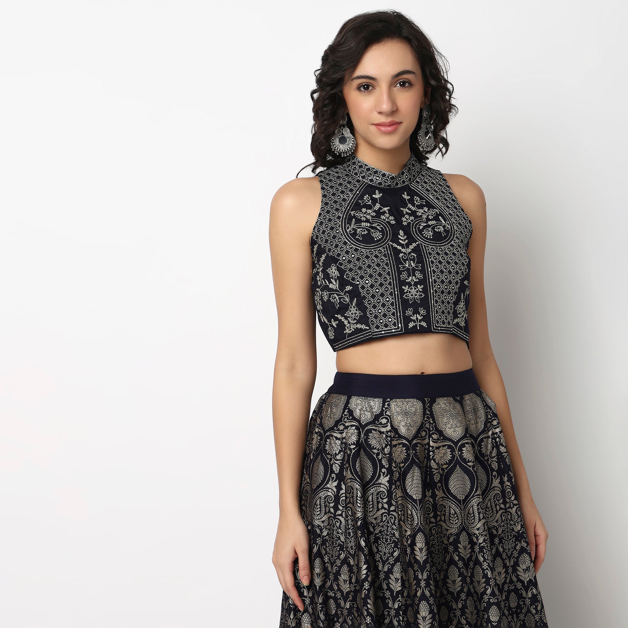 Buy Women Slim Fit Embroidered Sleeveless Crop Top  - Style Union