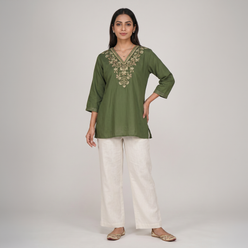 Embroidered V-Neck Short Kurta
