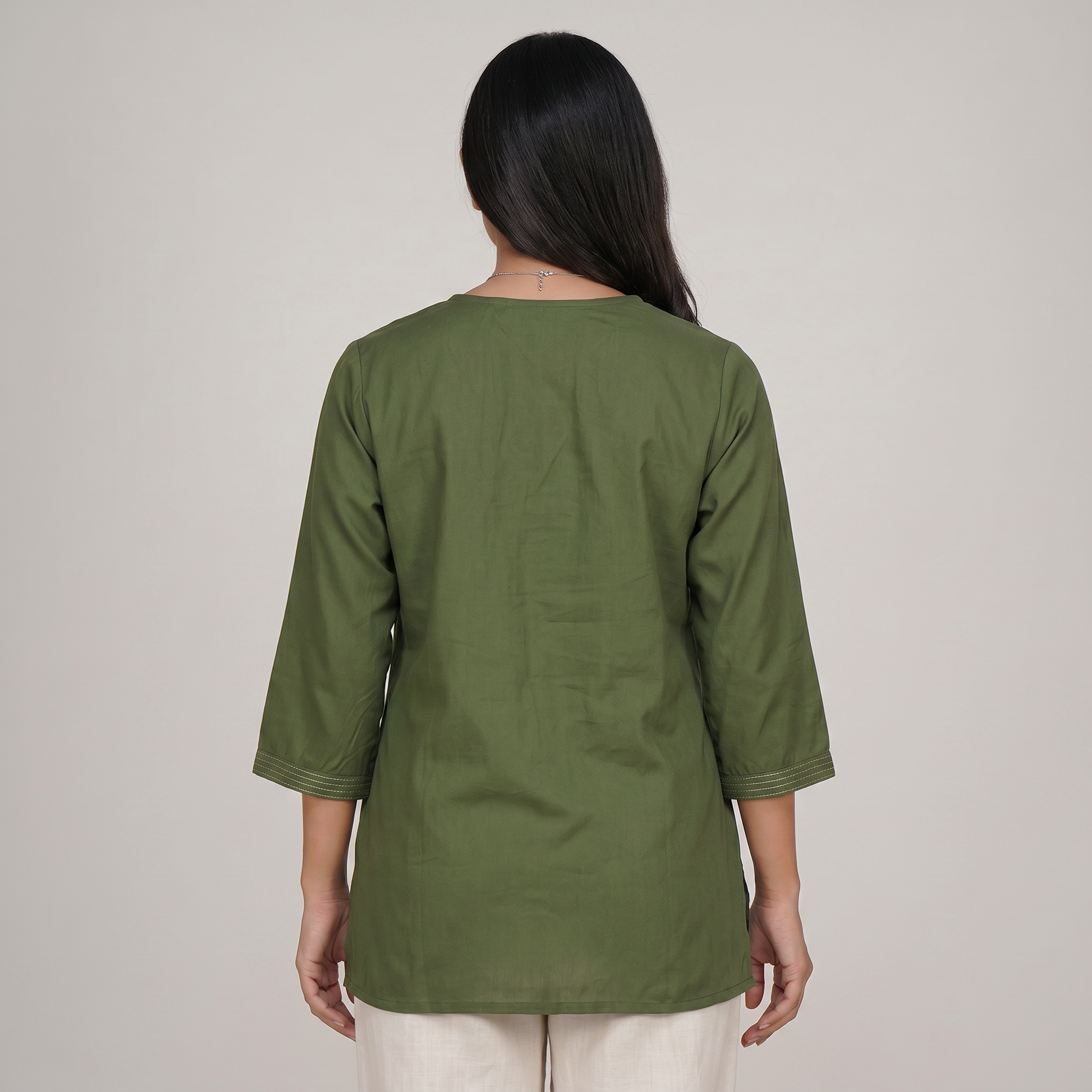 Embroidered V-Neck Short Kurta