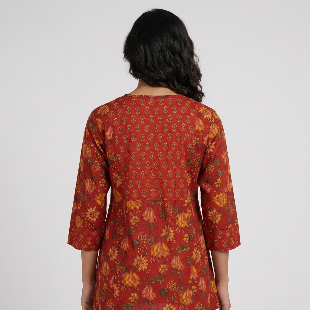 Cotton Printed V-Neck Flared Short Kurta