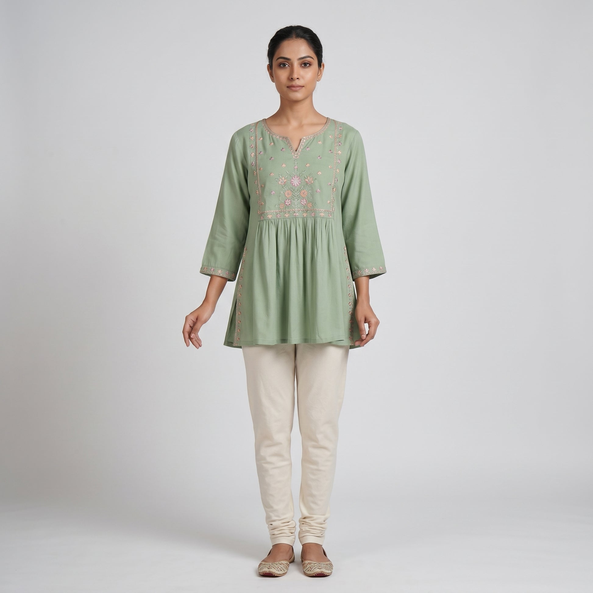 Embroidered Flared Short Kurta