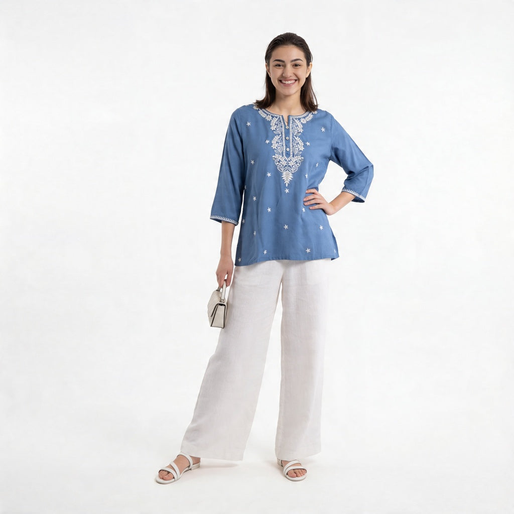 Embroidered Straight Short Kurta