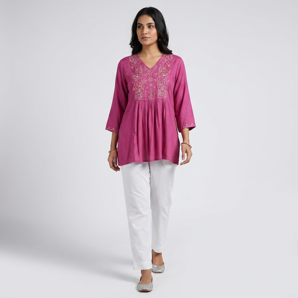 Embroidered Flared Short Kurta