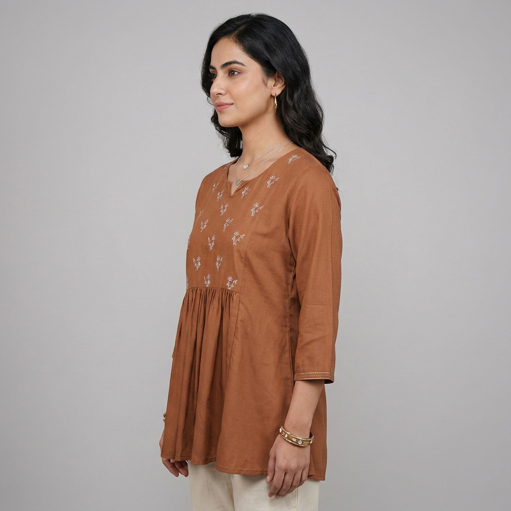 Embroidered Flared Short Kurta