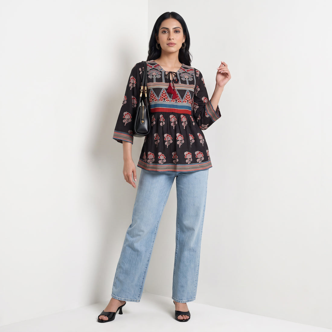 Printed V-Neck Short Kurta