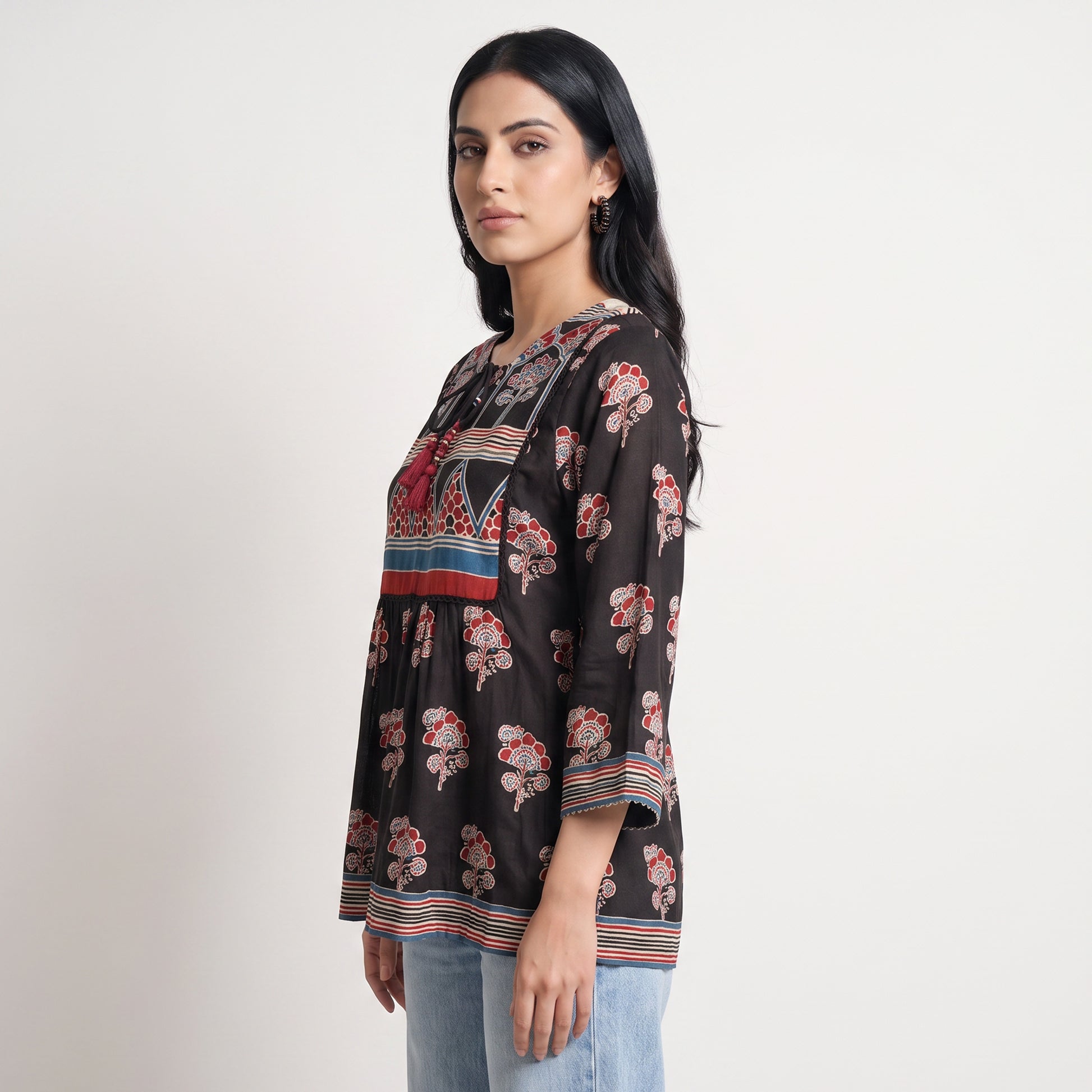 Printed V-Neck Short Kurta