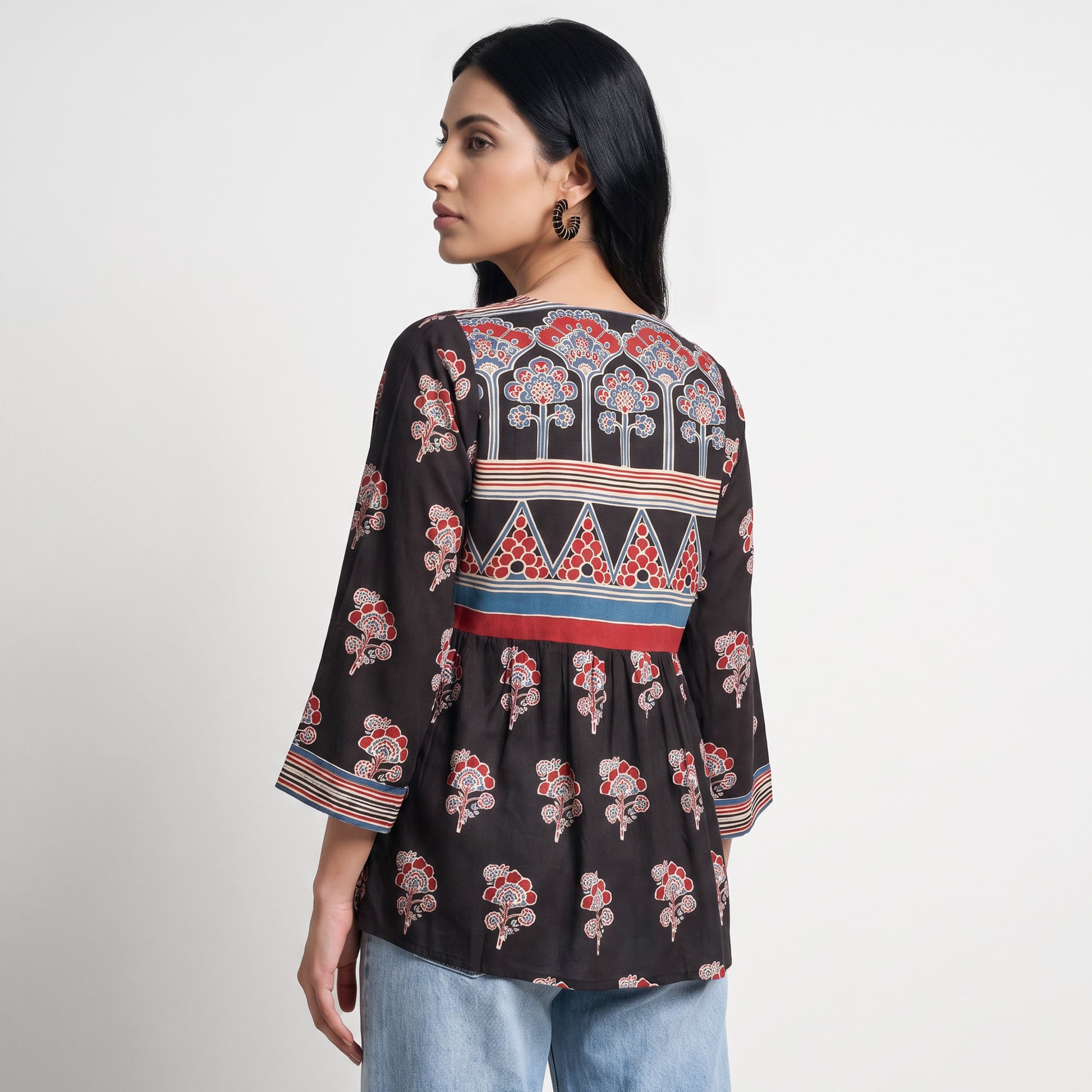Printed V-Neck Short Kurta