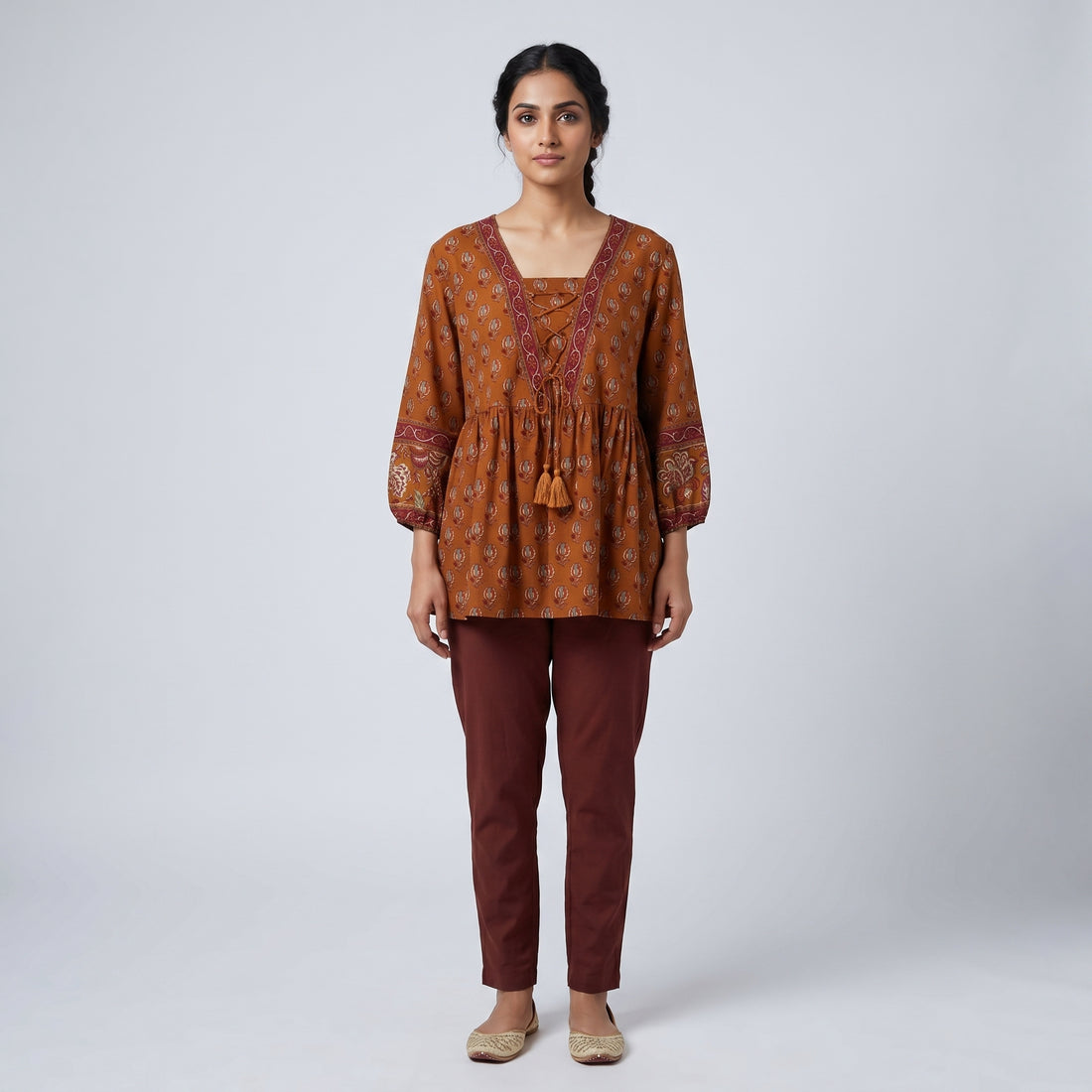 Printed V-Neck A-Line Tunic