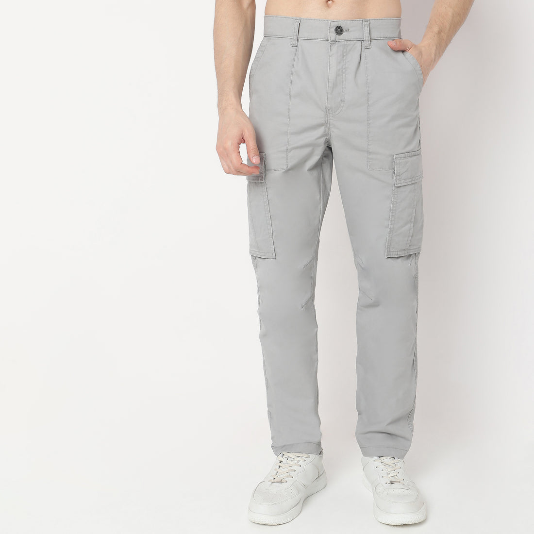 Regular Fit Solid Mid Rise Cargos