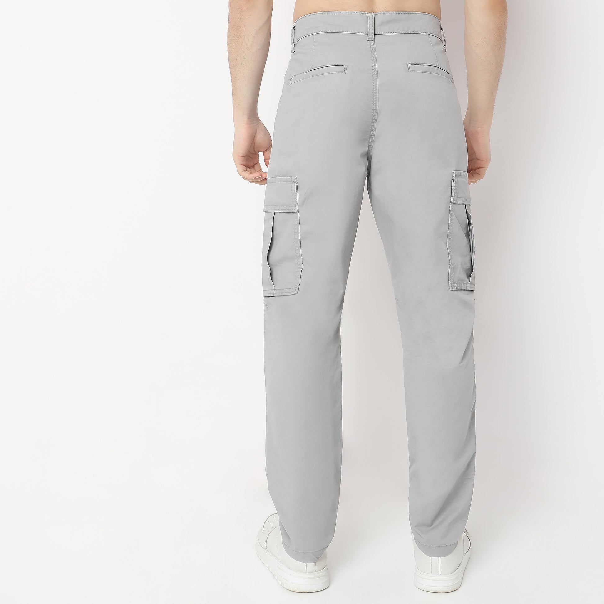 Regular Fit Solid Mid Rise Cargos