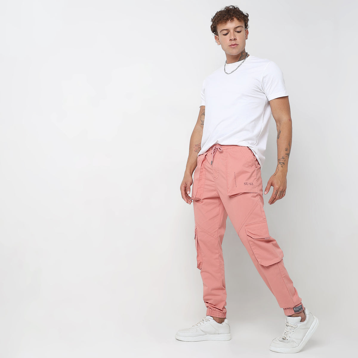 Regular Fit Solid Mid Rise Cargos