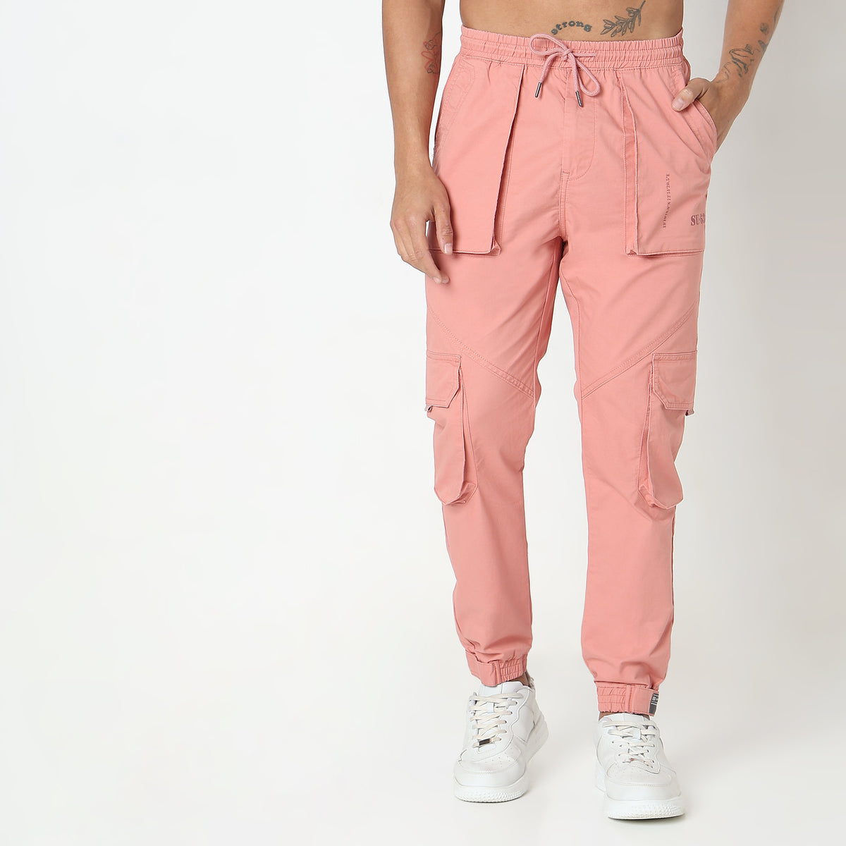 Regular Fit Solid Mid Rise Cargos