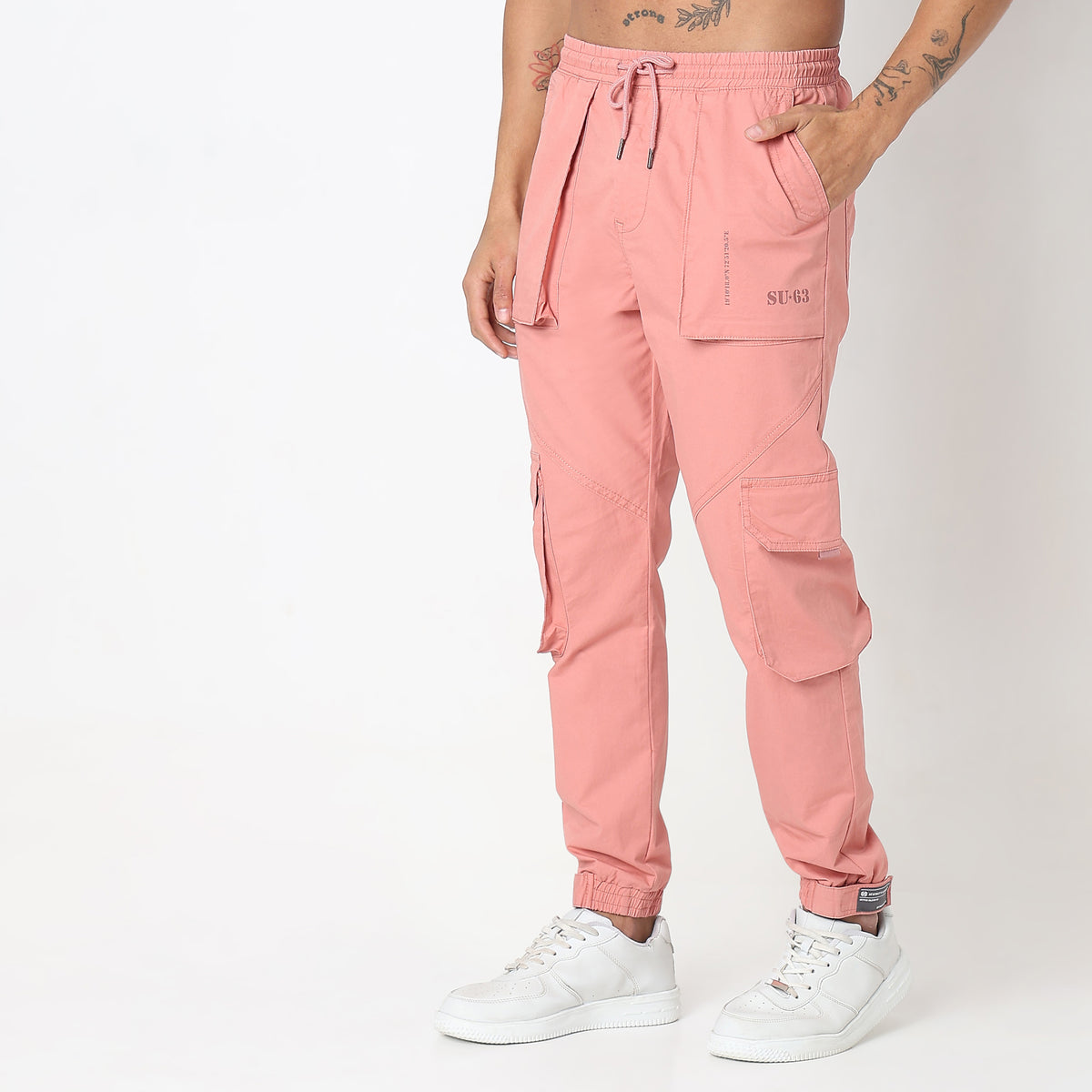 Regular Fit Solid Mid Rise Cargos