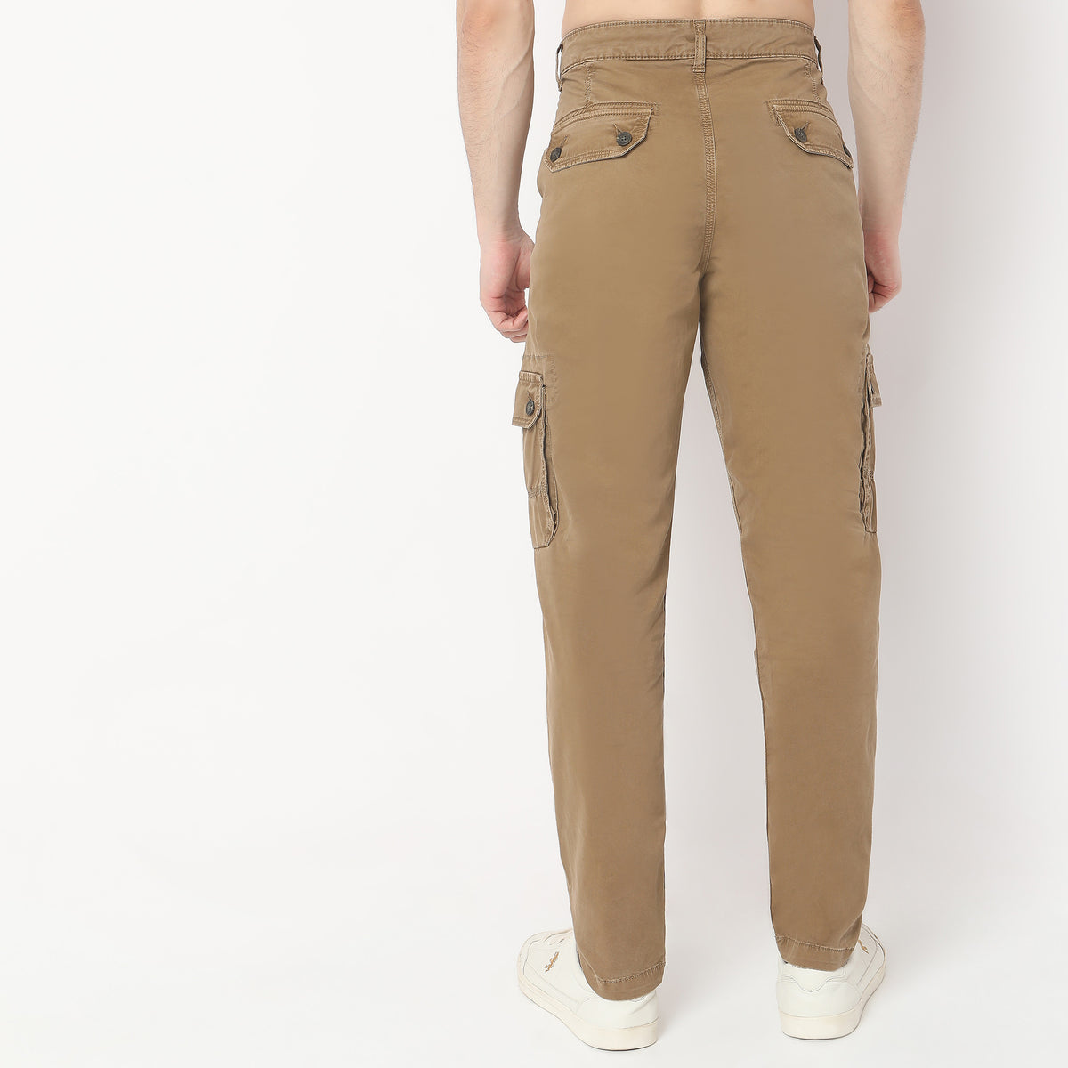 Regular Fit Solid Mid Rise Cargos