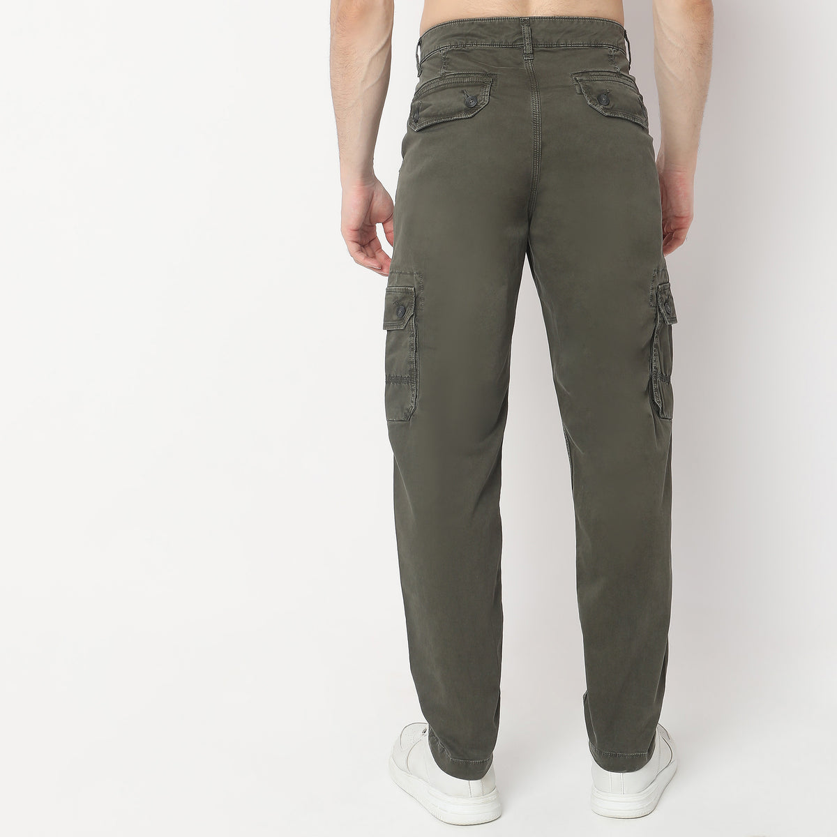 Regular Fit Solid Mid Rise Cargos