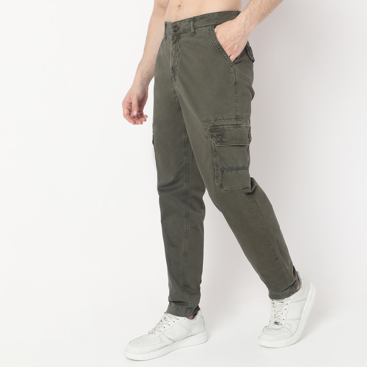 Regular Fit Solid Mid Rise Cargos