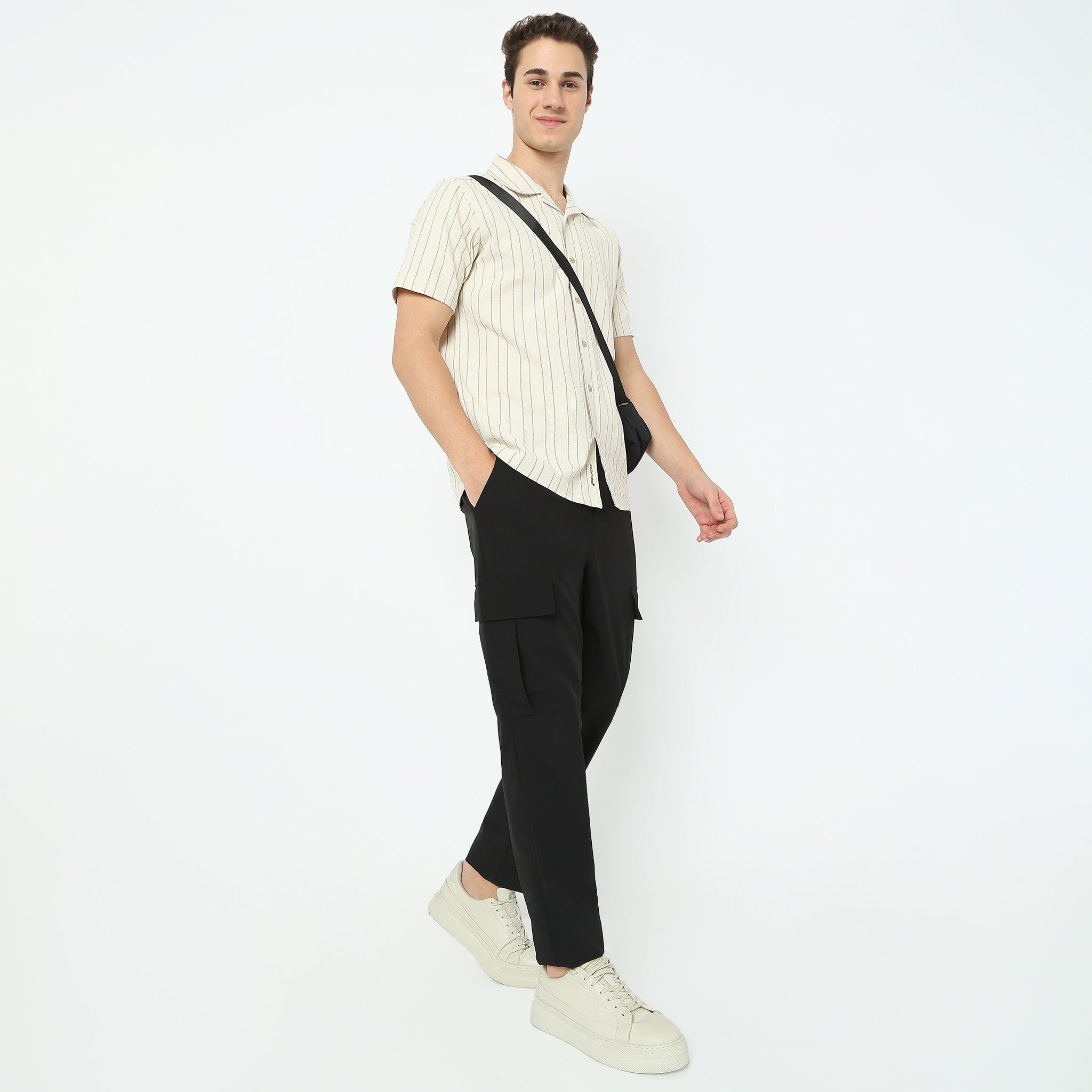 Ultra Light Weight Nylon Blend Relaxed Fit Cargo Pants With Utility Pockets