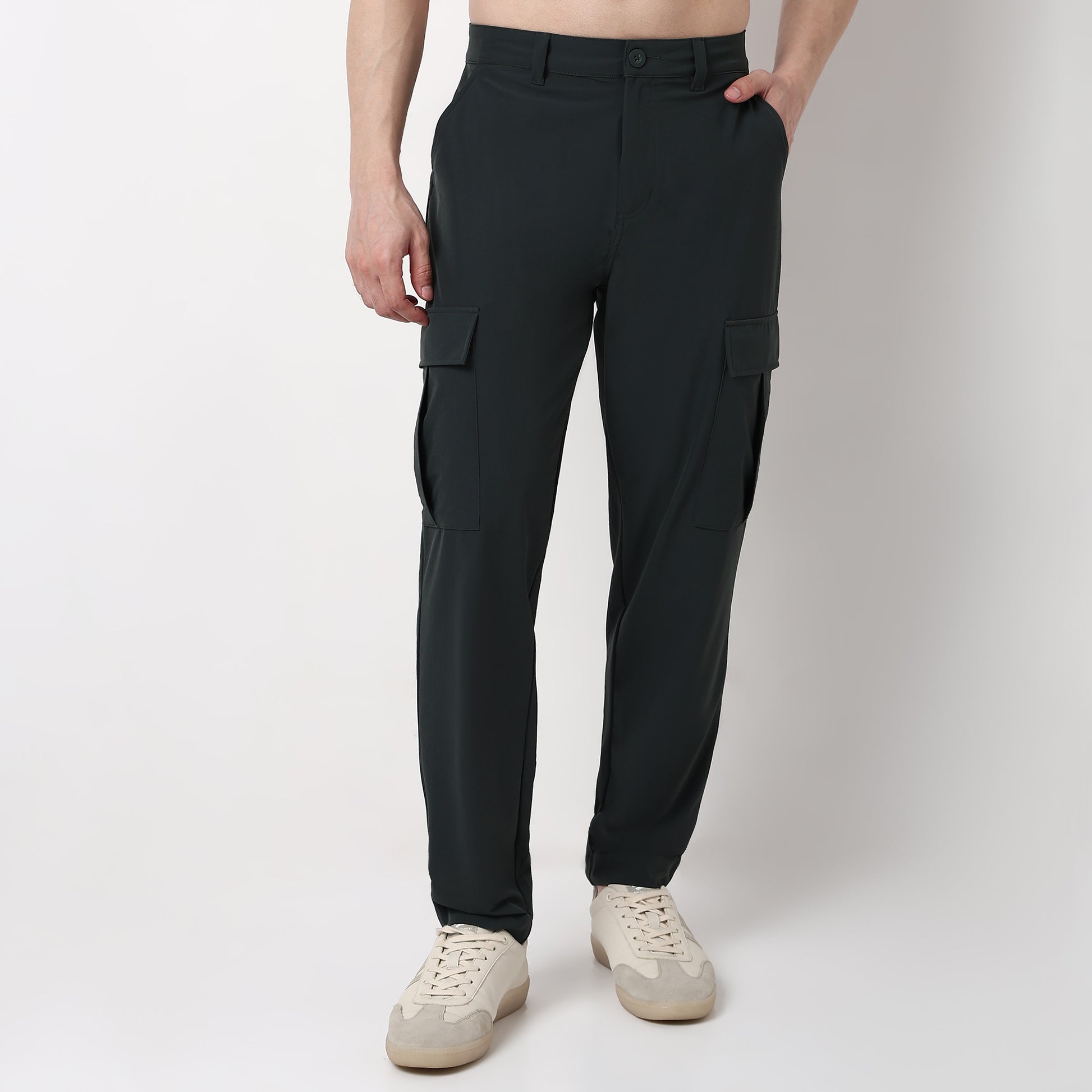 Ultra Light Weight Nylon Blend Relaxed Fit Cargo Pants With Utility Pockets