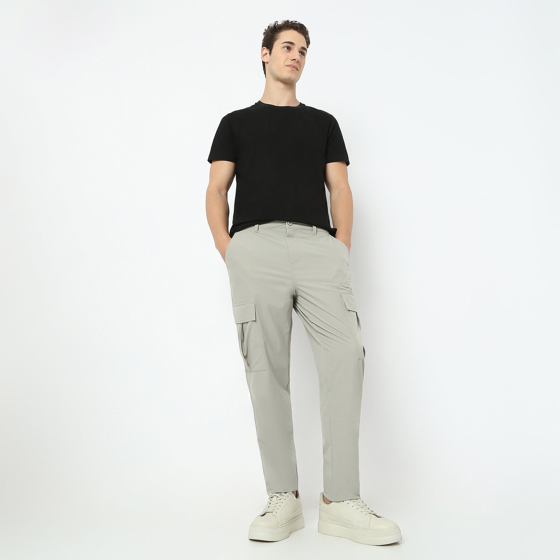 Ultra Light Weight Nylon Blend Relaxed Fit Cargo Pants With Utility Pockets