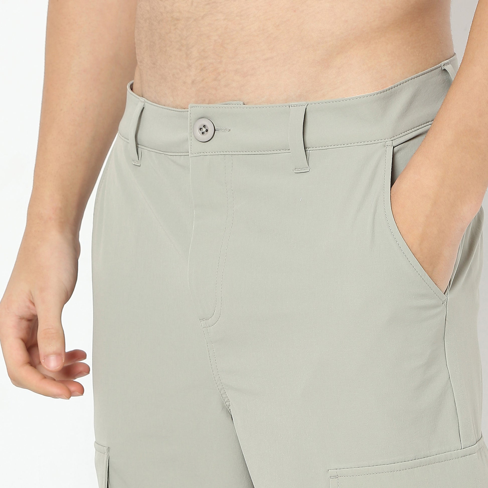 Ultra Light Weight Nylon Blend Relaxed Fit Cargo Pants With Utility Pockets