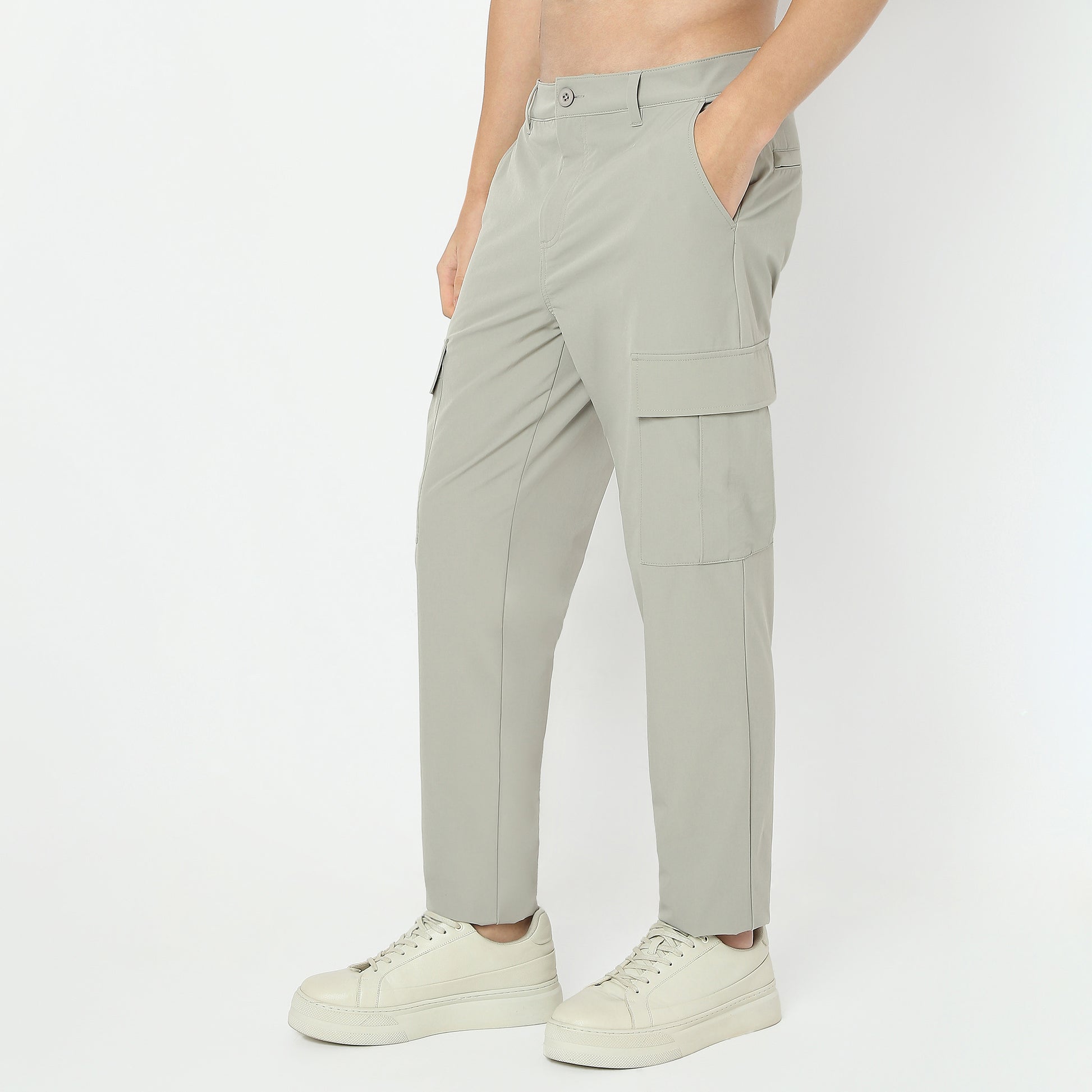 Ultra Light Weight Nylon Blend Relaxed Fit Cargo Pants With Utility Pockets