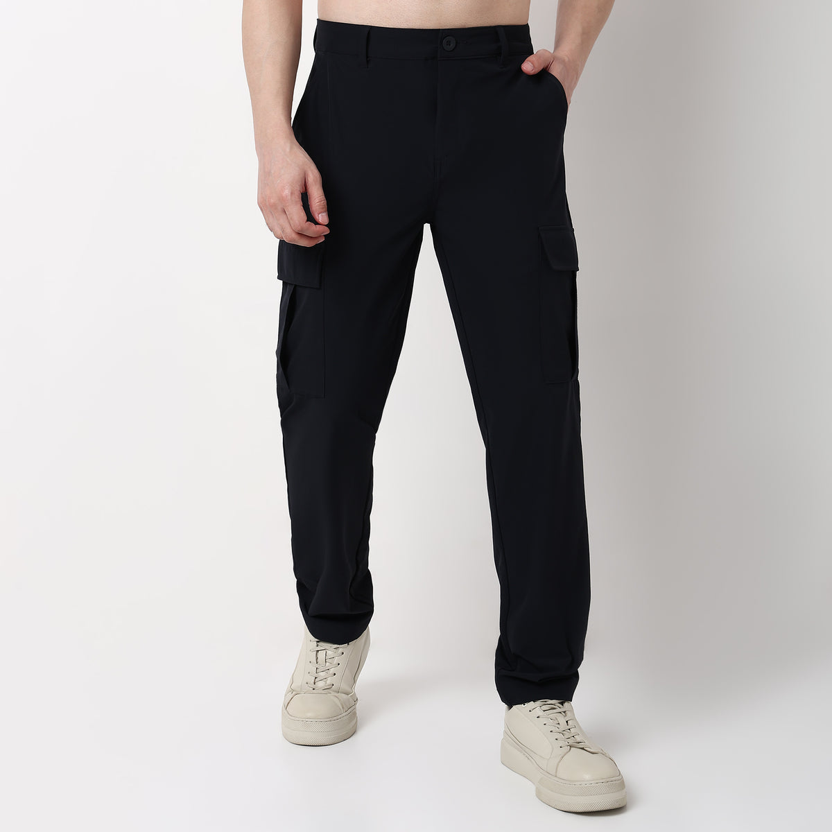 Ultra Light Weight Nylon Blend Relaxed Fit Cargo Pants With Utility Pockets