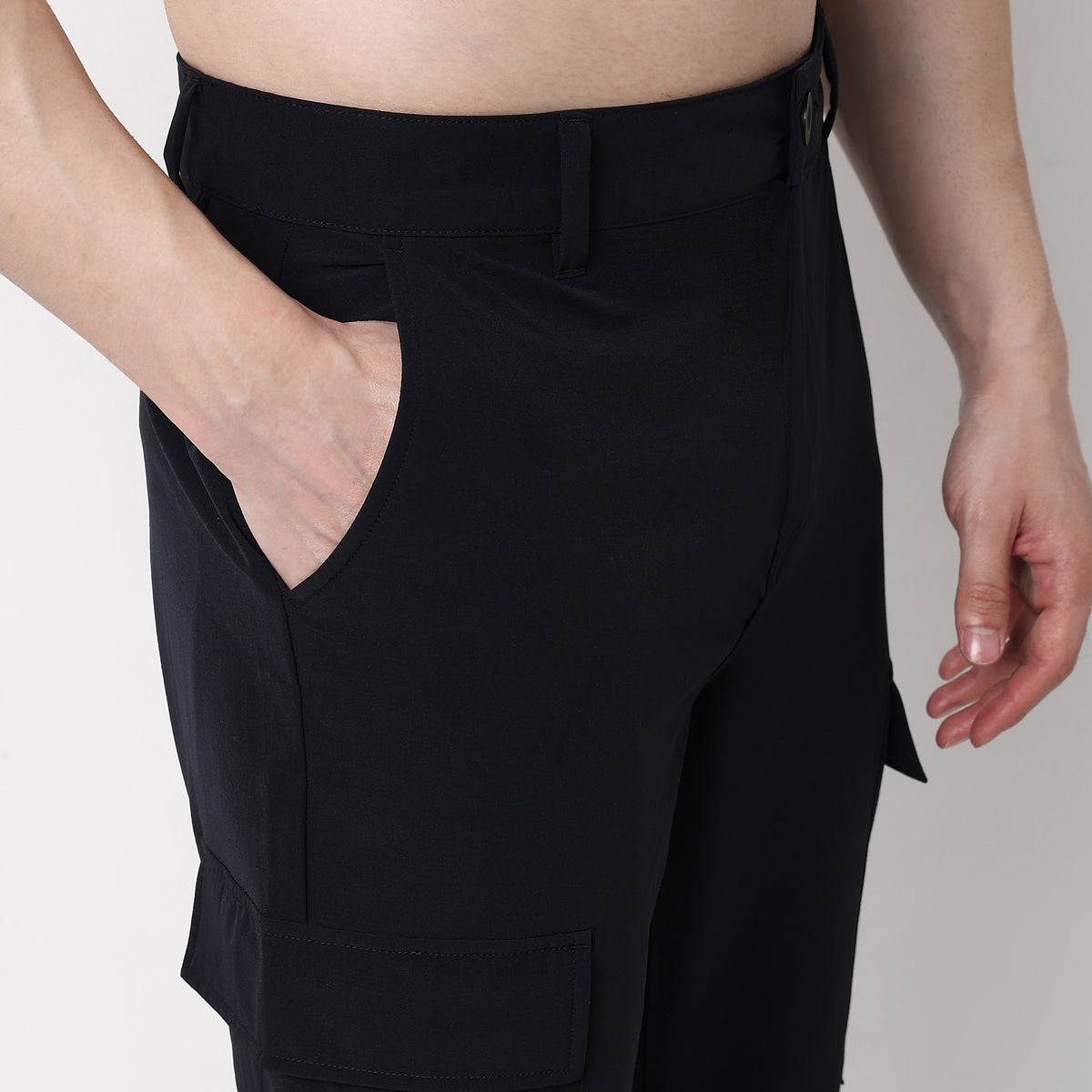 Ultra Light Weight Nylon Blend Relaxed Fit Cargo Pants With Utility Pockets